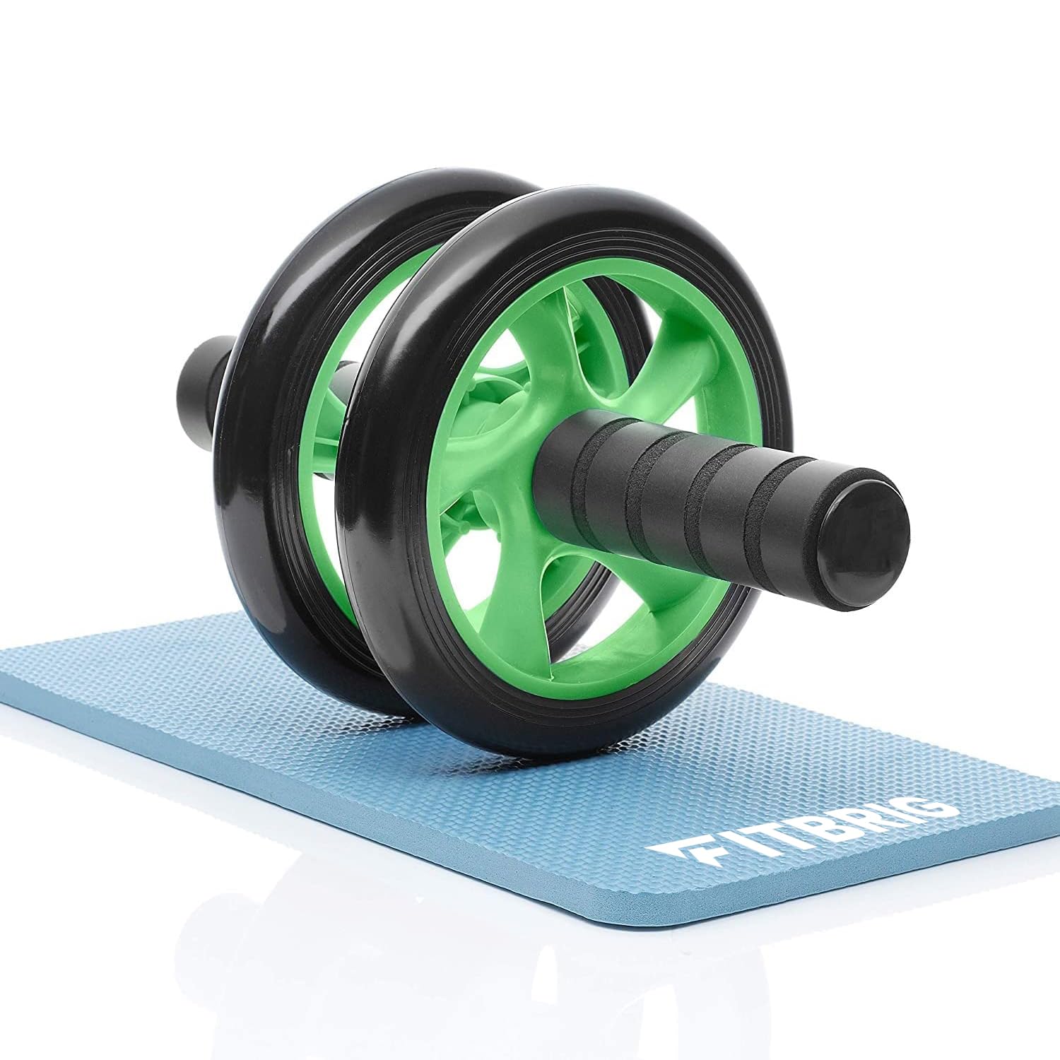 FITBRIG™ Anti Skid Double Wheel Ab Roller with Non-Slip Handles & Knee Mat Home Gym Abdominal Exercise Equipment Core Workouts for Men and Women (Green)