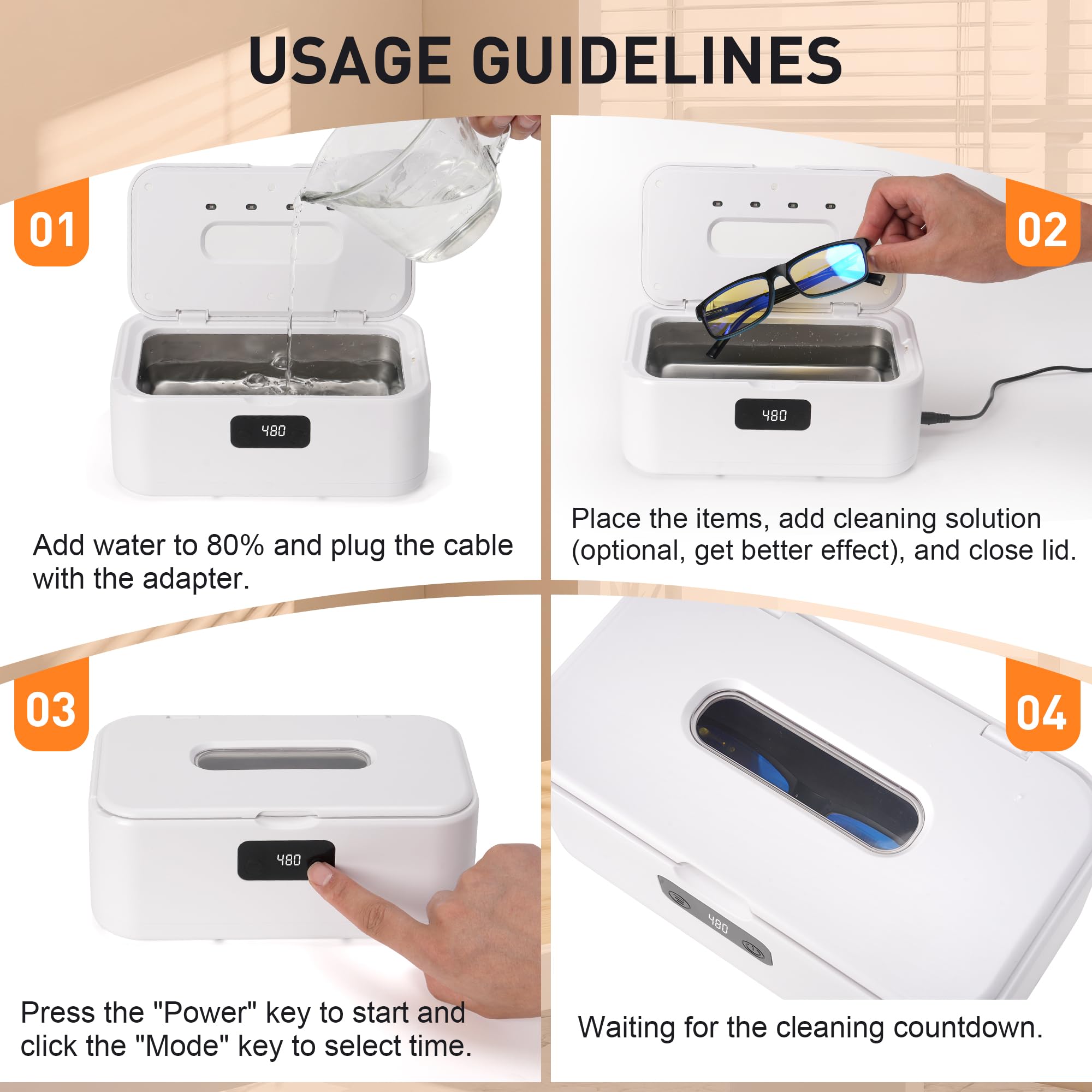 Pulitore Ultrasuoni Gioielli Occhiali - 49000Hz | 800ML | Lampada UV Ultrasonic Cleaner con 5 Timer Digitale - Ultrasonic Cleaning Machine per Apparecchio Denti Anelli Collane