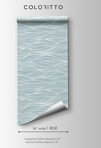 Miniatura 5 de Coloritto Papel tapiz abstracto de olas oceánicas para despegar y pegar, mural azul extraíble, papel tapiz autoadhesivo de océano (1 rollo de 24