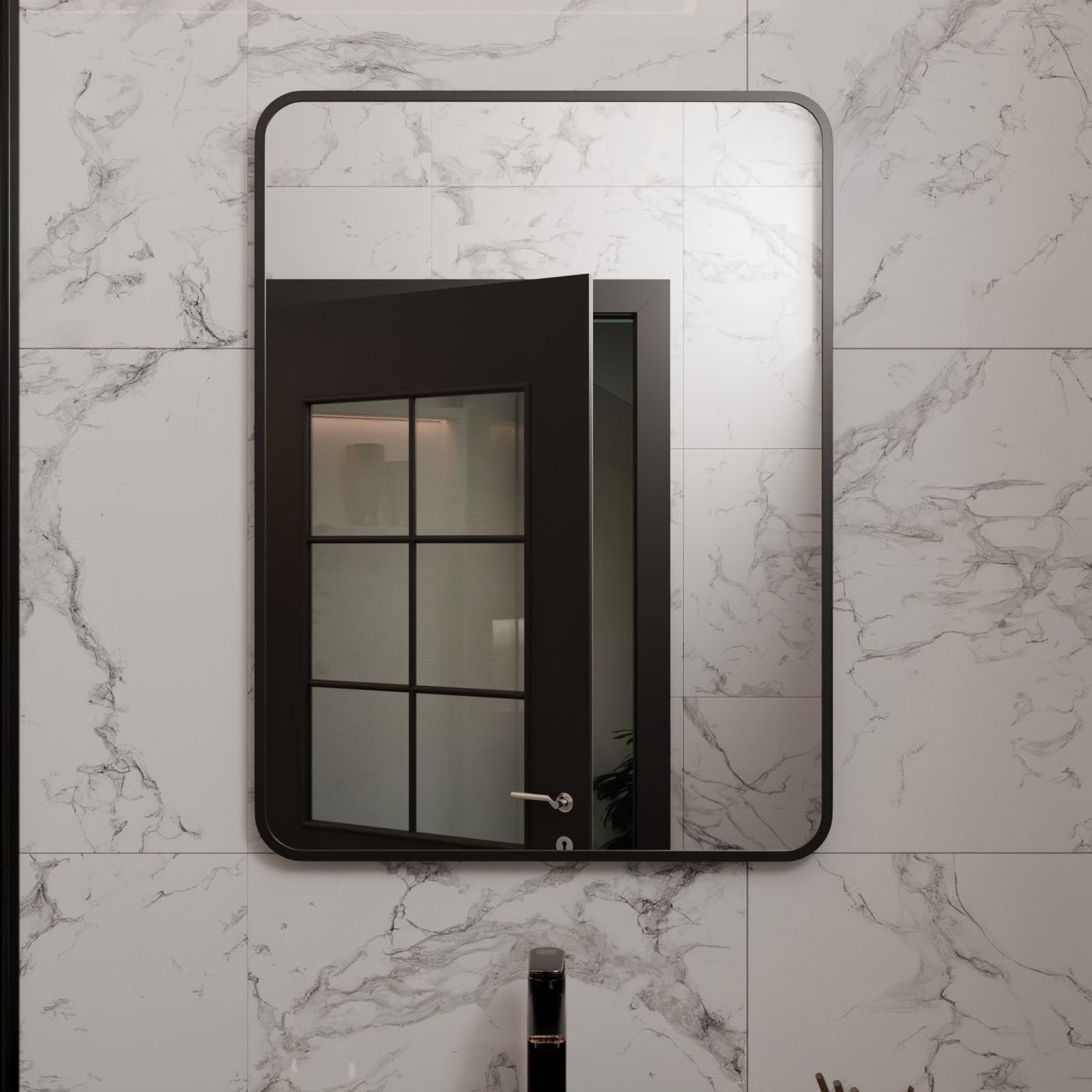 Harper & Harlow Antila Wall Mounted Bathroom Vanity Mirror, 600x800mm, Rectangular with Rounded Edge Corners, Stylish Matt Black Frame, Landscape or Portrait, for Bathroom Bedroom Living Room