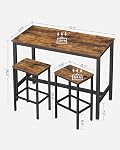 VASAGLE Ensemble de table, comptoir avec chaises à barres, industriel pour cuisine, vie, brun rustique ULBT15X