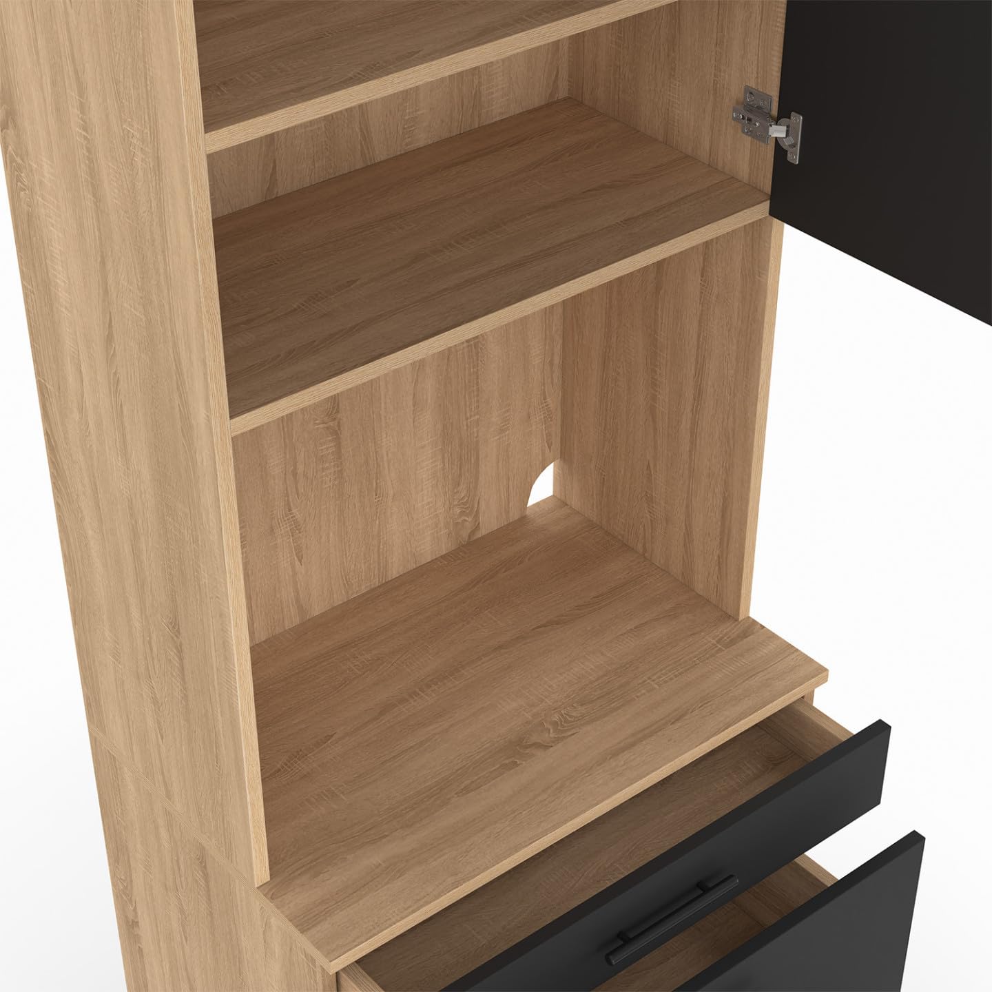 IDMarket - Colonne de Cuisine Micro-Ondes et casserolier 60 cm CINA 2 Portes façon hêtre et Noir