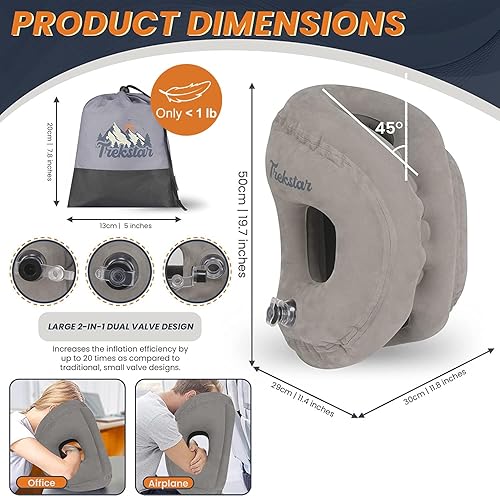 Miniatura 3 de TrekStar Almohada inflable de viaje para mochileros diseño cómodo pequeño y ergonómico soporta el dolor de cabeza cuello para ayudar a dormir en