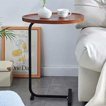 C Shaped End Table - Modern C Shaped Side Table for Sofa and Bedside, Wood C Table End Table Small Couch Side Tables That Slide Under, C Table for Bedroom Living Room,17.72 L X 11.81 W