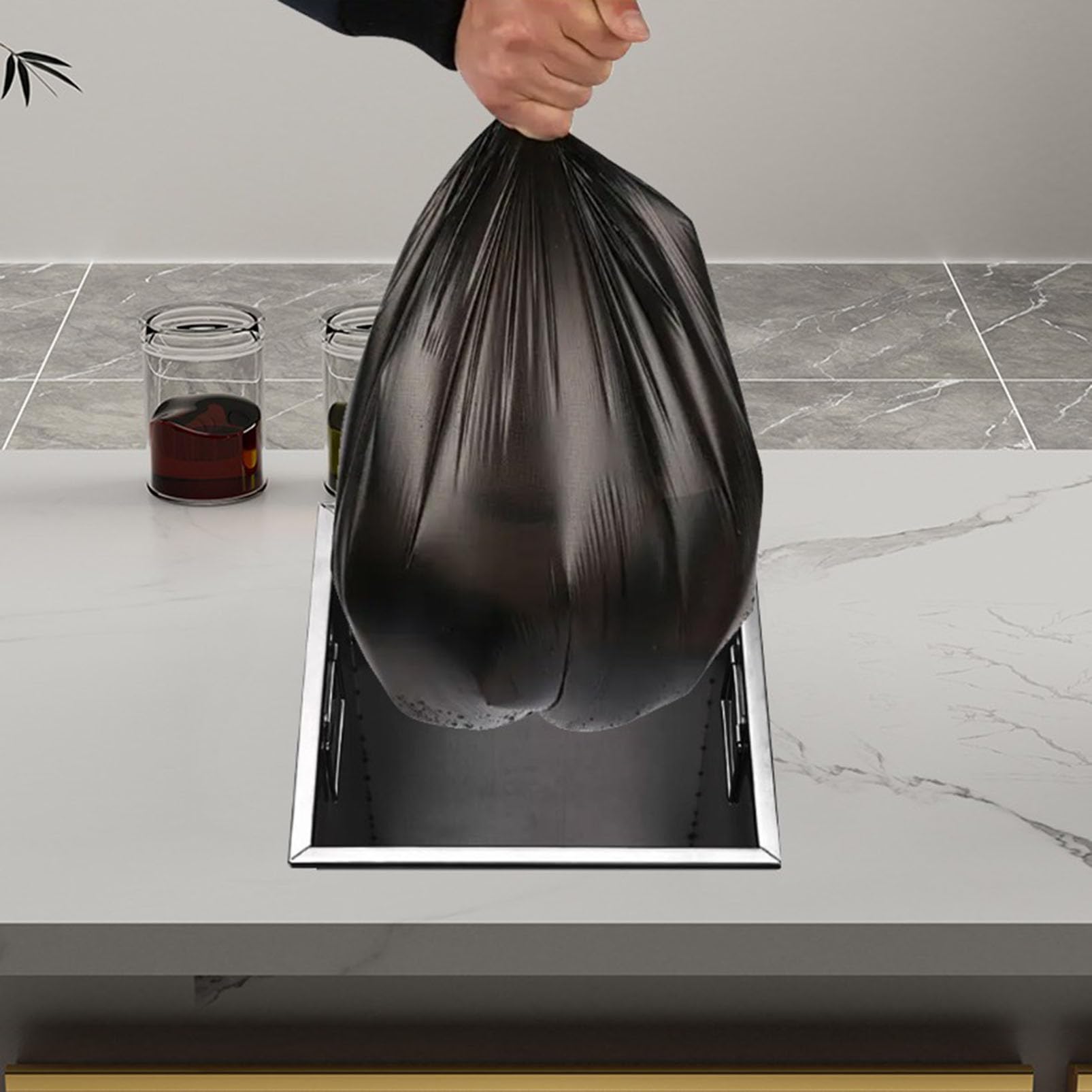 Questo Cestino per rifiuti da Incasso da banco, Cestino per rifiuti a ribalta in Acciaio Inossidabile Integrato, pattumiera da Cucina con Scivolo per rifiuti Incorporato, Cestino Nascosto PE