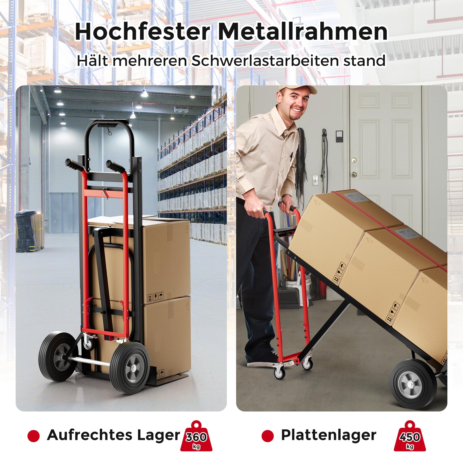 COSTWAY Wózek transportowy 3 w 1, wózek transportowy z obciążeniem do 360 kg/450 kg, wózek ręczny z 4 gumowymi oponami, w zestawie linka do wiązania, powierzchnia ładunkowa 25 x 29 cm / 130 x 38 cm