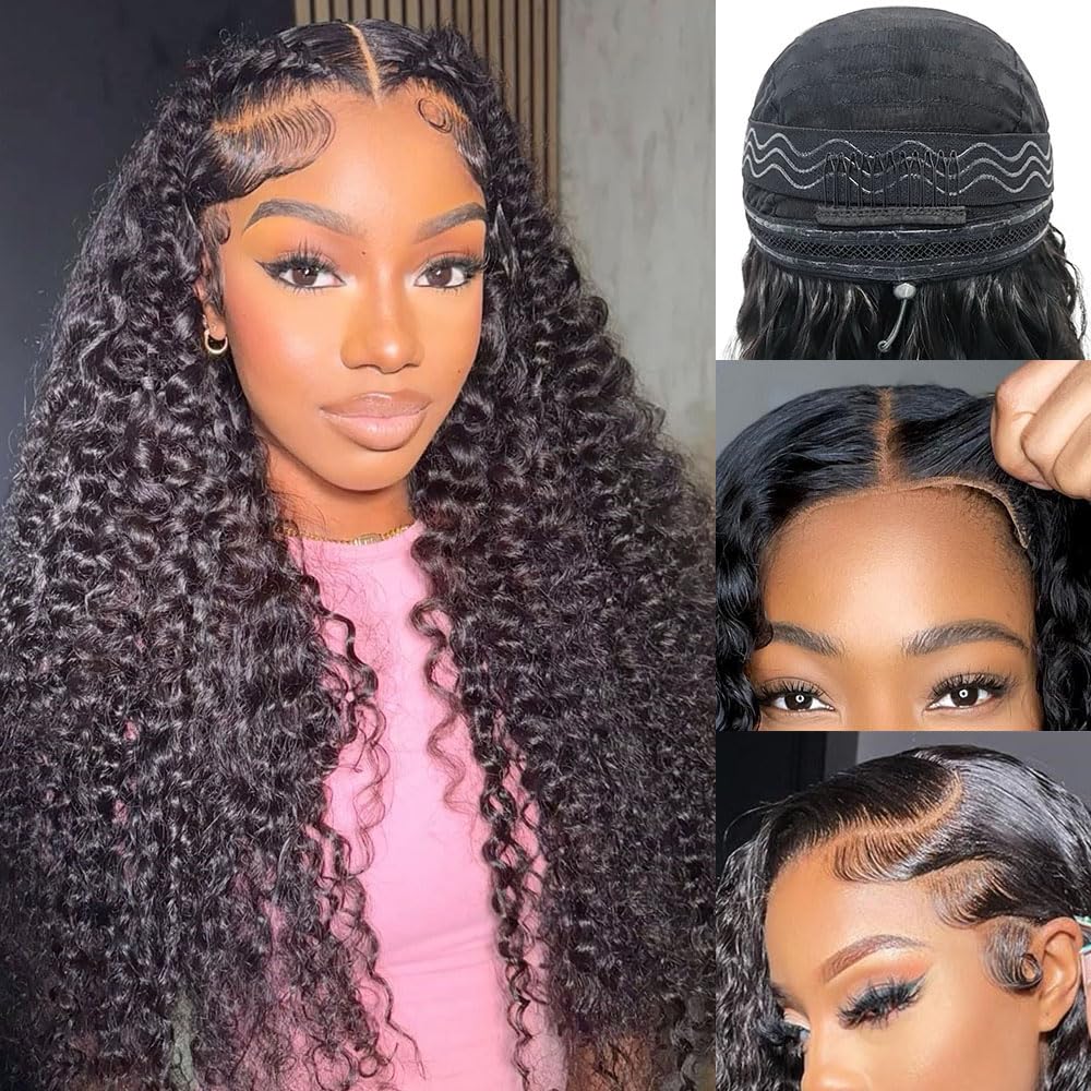 Hidden Strap Deep Wave 5x5 HD Lace Closure Wigs Human Hair Invisible Strap Bleached Konts Glueless Wigs Human Hair Pre Plucked Pre Cut 180% Denisty