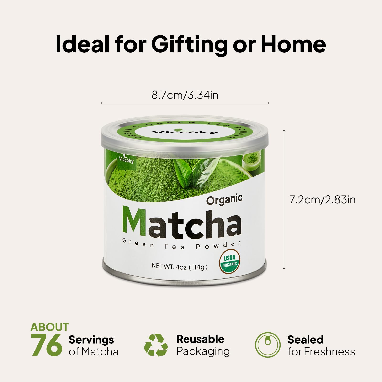 Viccoky Culinary Matcha Powder 4oz Tin Pro-Baking Grade USDA Organic Sugar-Free Bulk Matcha Green Tea Powder for Cookies — view 7