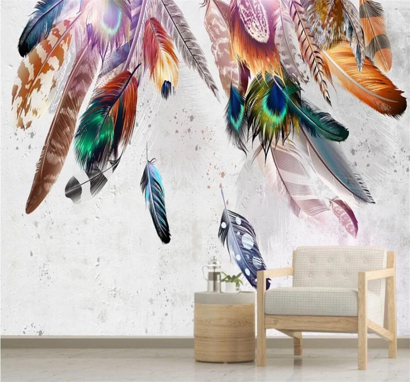 Minimalist Hand Drawn Watercolour Feathers Unique 3D Wallpaper Easy Install Feature Office Living Room Sofa Bedroom TV Background Wall Decoration-350cm×256cm
