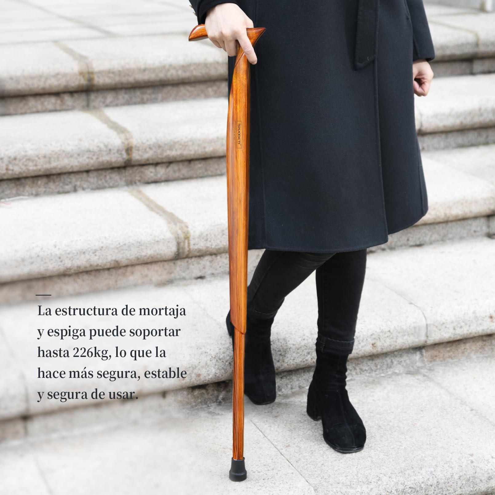 Laska drewniana dla mężczyzn i kobiet – naturalne lite drewno, 3 gumowe nóżki, wytrzymałe, z torbą podróżną – ergonomiczne kijki dla seniorów, uniseks