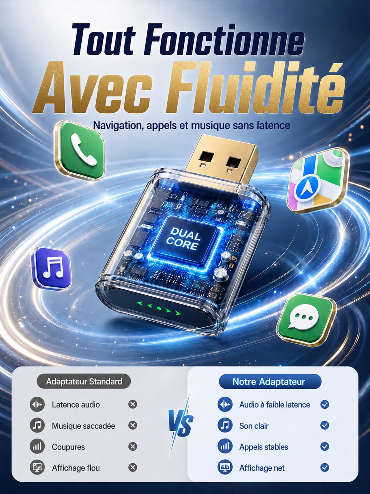 Mini Adaptateur CarPlay sans Fil pour Apple/Android Auto, Connexion Rapide, Android Auto sans Fil pour GPS Portable Voiture, sans Latence & Surchauffe, Compatible avec iPhone (iOS 10+) et Android 10+
