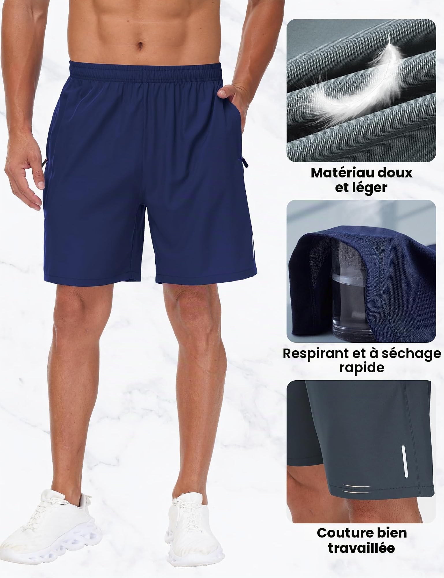Lot de 3 Shorts de Sport Homme été Pantalon Court Homme Fitness Leger Running Pantacourt avec Poche