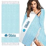 Heflashor Hamamtuch Strandtuch Personalisiert mit Name Badetuch Groß 100x180 cm Schnell Trockenes Handtuch Saunatuch Türkischer Stranddecke Picknickdecke,Himmelblau
