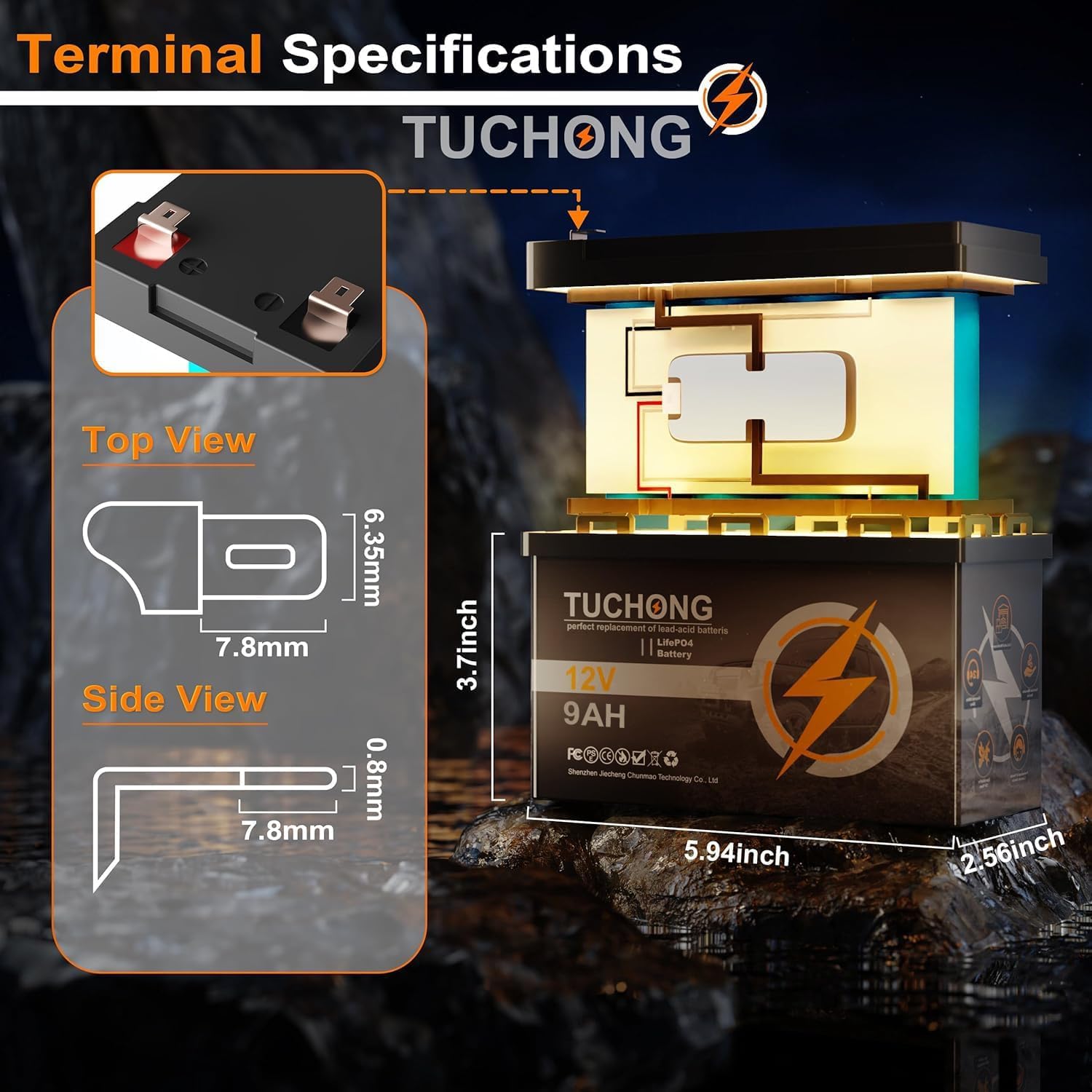 12V 9Ah Lithium LiFePO4 Battery, Rechargeable Battery, Up to 5000+ Deep Cycle Lithium Iron Phosphate Battery Built-in 15AH BMS, Ideal for Small UPS, Lighting, Solar Power, Fish Finder, Energy Storage