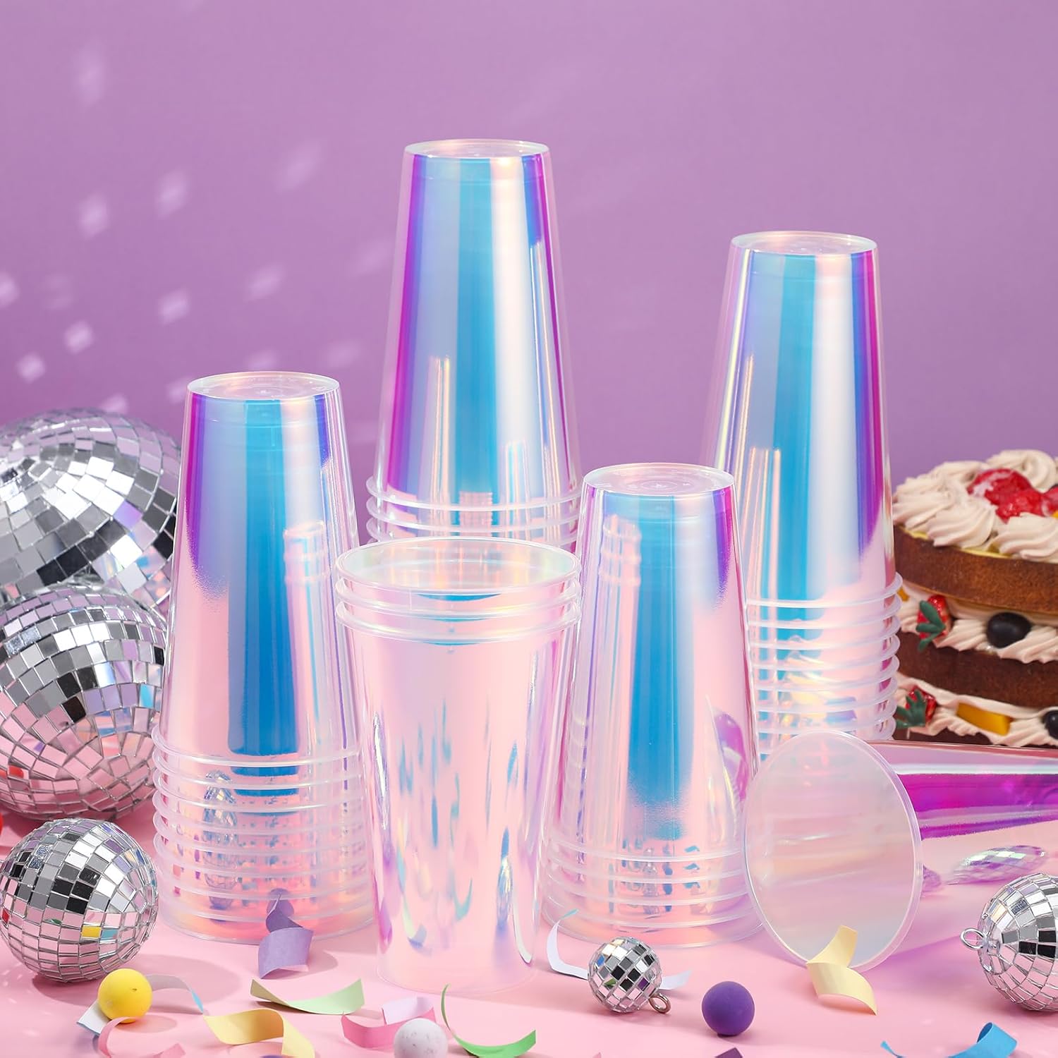 50 Pcs Bright Surface Iridescent Plastic Cups 16oz Disposable Bachelorette Party Cups Drinking Party Decorations Birthday Supplies Camping Indoor Outdoor Events Beverage - Image 3