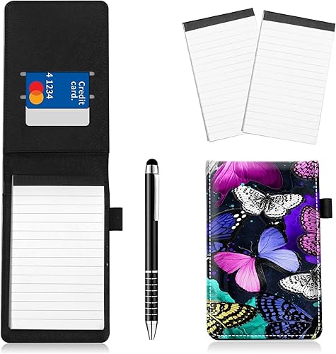 Miniatura 10 de Juego de 4 soportes para bloc de notas de tamaño de bolsillo, de piel sintética, mini bloc de notas con 2 bloc de notas pequeños y lápiz capacitivo