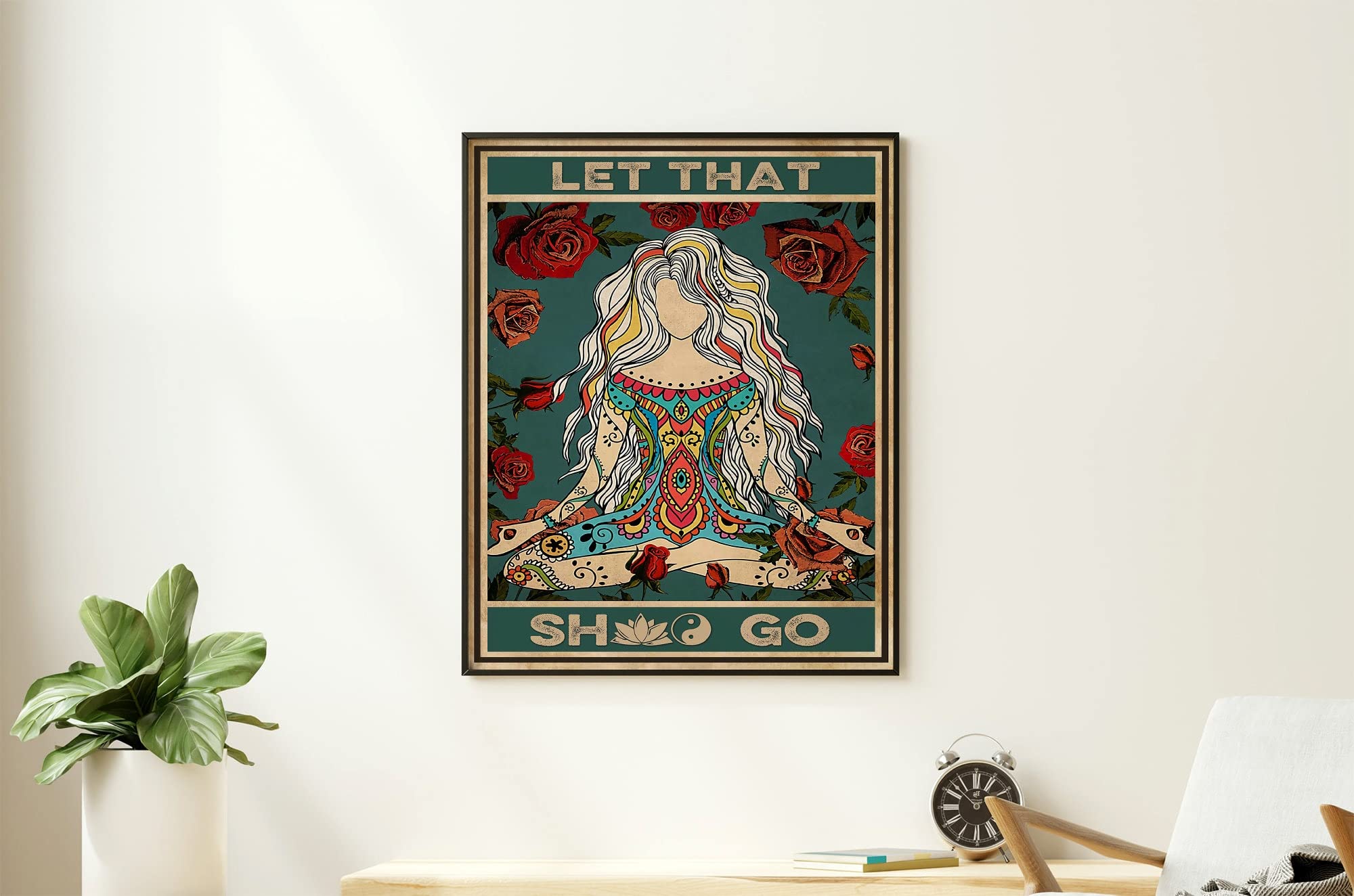 Retro Metal Tin Sign 5.5" x 8" Yoga Let That Sh Go Vintage Poster Yoga Mandala Vintage Poster Yoga Girl Vintage Poster Yoga Namaste Meditation Vintage Poster Novelty Decorative Crafts