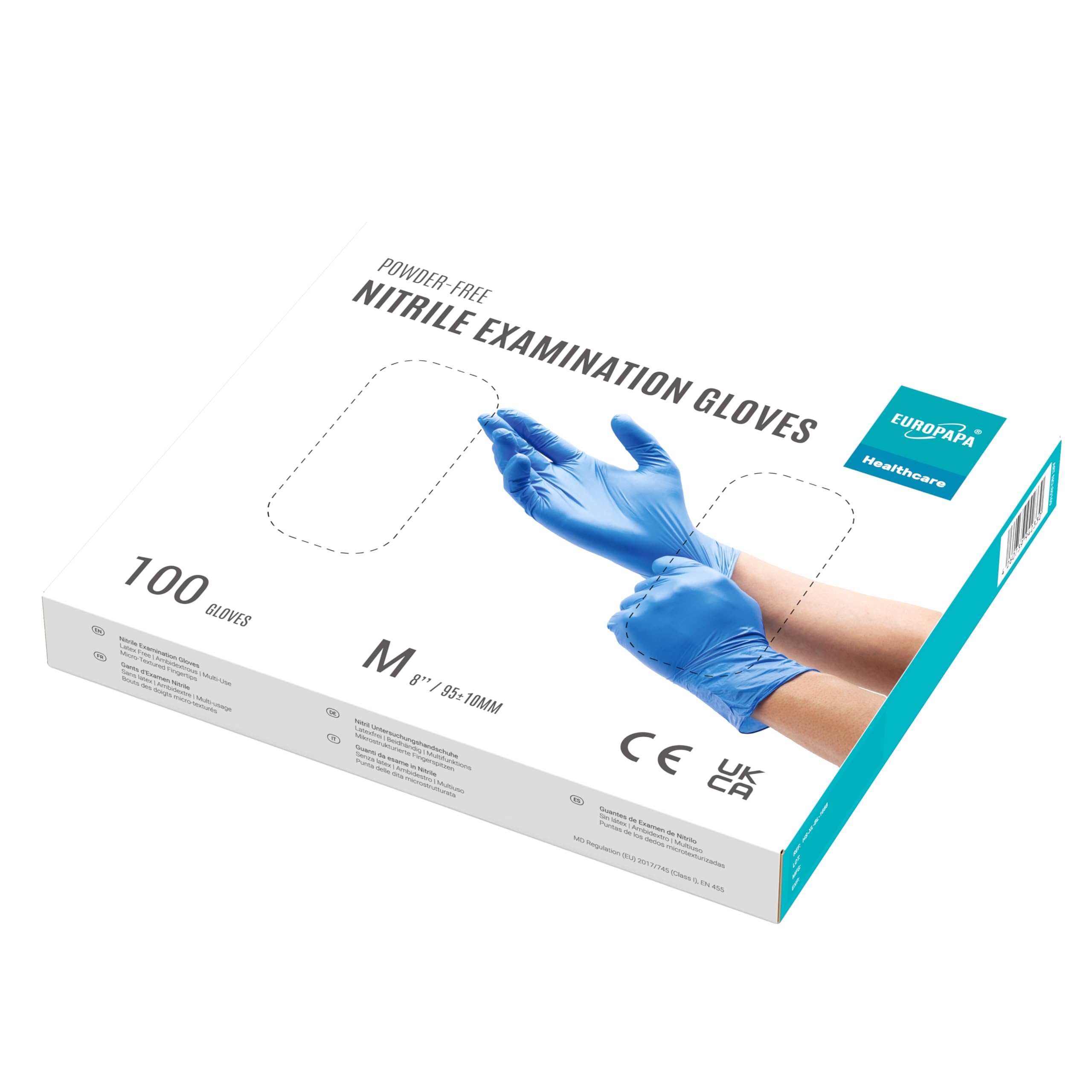 EUROPAPA® 2000 Stück (20x100) Nitrilhandschuhe Box Einweghandschuhe, Einmalhandschuhe, Untersuchungshandschuhe, puderfrei, ohne Latex, unsteril, latexfrei, disposible gloves (M, Ocean Blau)