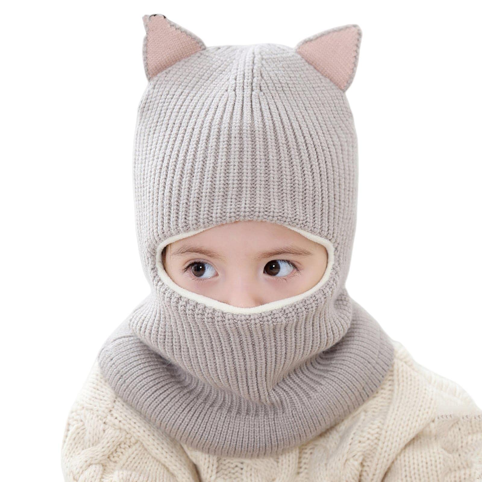 Invierno Niño Gorra Niña Sombreros De Invierno Sombreros De Punto De Punto Y Un Sombrero para Niños con Folleto De Vellón De Imitación Cálida.-Pink Cat B