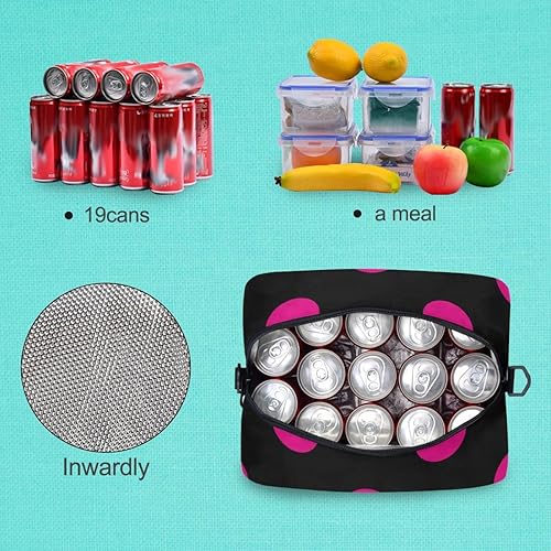 Miniatura 4 de Bolsa de almuerzo con diseño de lunares rosados, color negro, lonchera aislada, contenedor de alimentos, para preparación de comidas, bolso