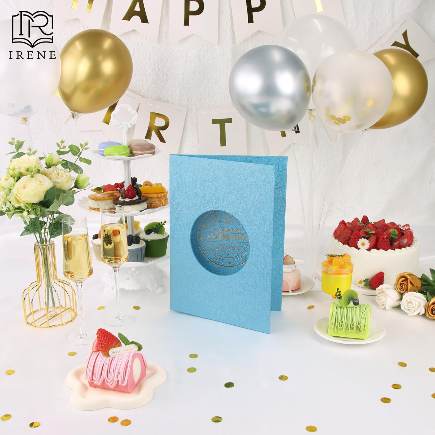 IRENE Guest Book for DIY, Blank Light Blue Gold Party Decoration Sign Book Alternative for Wedding, Birthdays, Graduation, Baby Showers, Quinceanera, Farewell, Retirement Celebration Party - Image 5