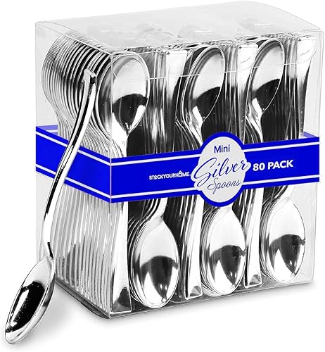 Vista 24 de Mini cucharas de plástico doradas desechables, 4 pulgadas (paquete de 80) cuchara de degustación, mini cuchara de postre para catador de helado, Oro