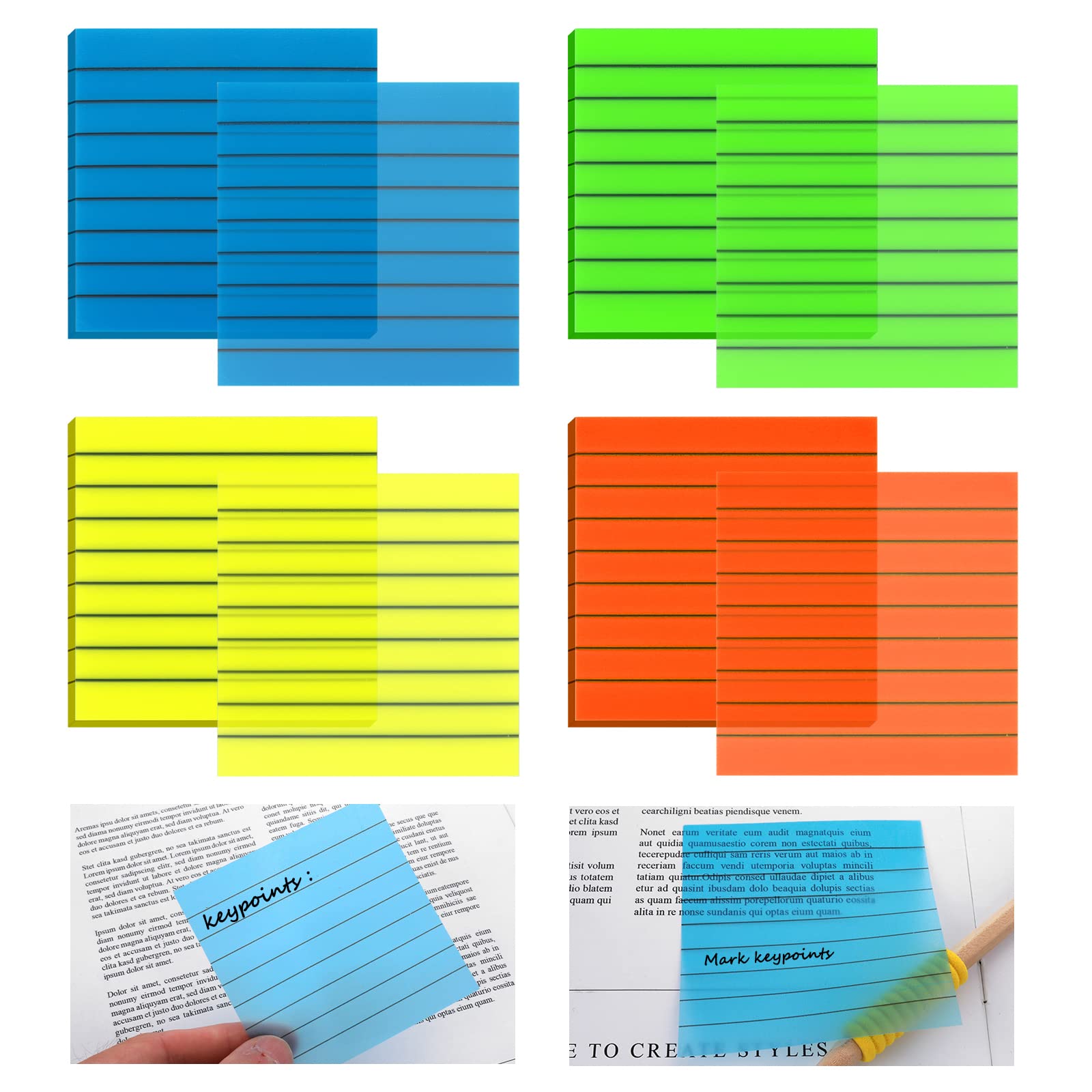 Zhuge10 Blocs De 2,7 X 3,5 Pulgadas, Notas Adhesivas Translúcidas, Notas Adhesivas Transparentes Para Anotaciones En Libros Autoadhesivas 50 Hojas Bloc Verde Claro