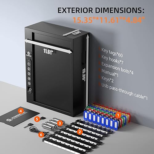 Miniatura 7 de XDeer Caja de bloqueo biométrico de 60 teclas, montaje en pared con ranura antirrobo para llaves y cerradura combinada para hoteles y oficinas