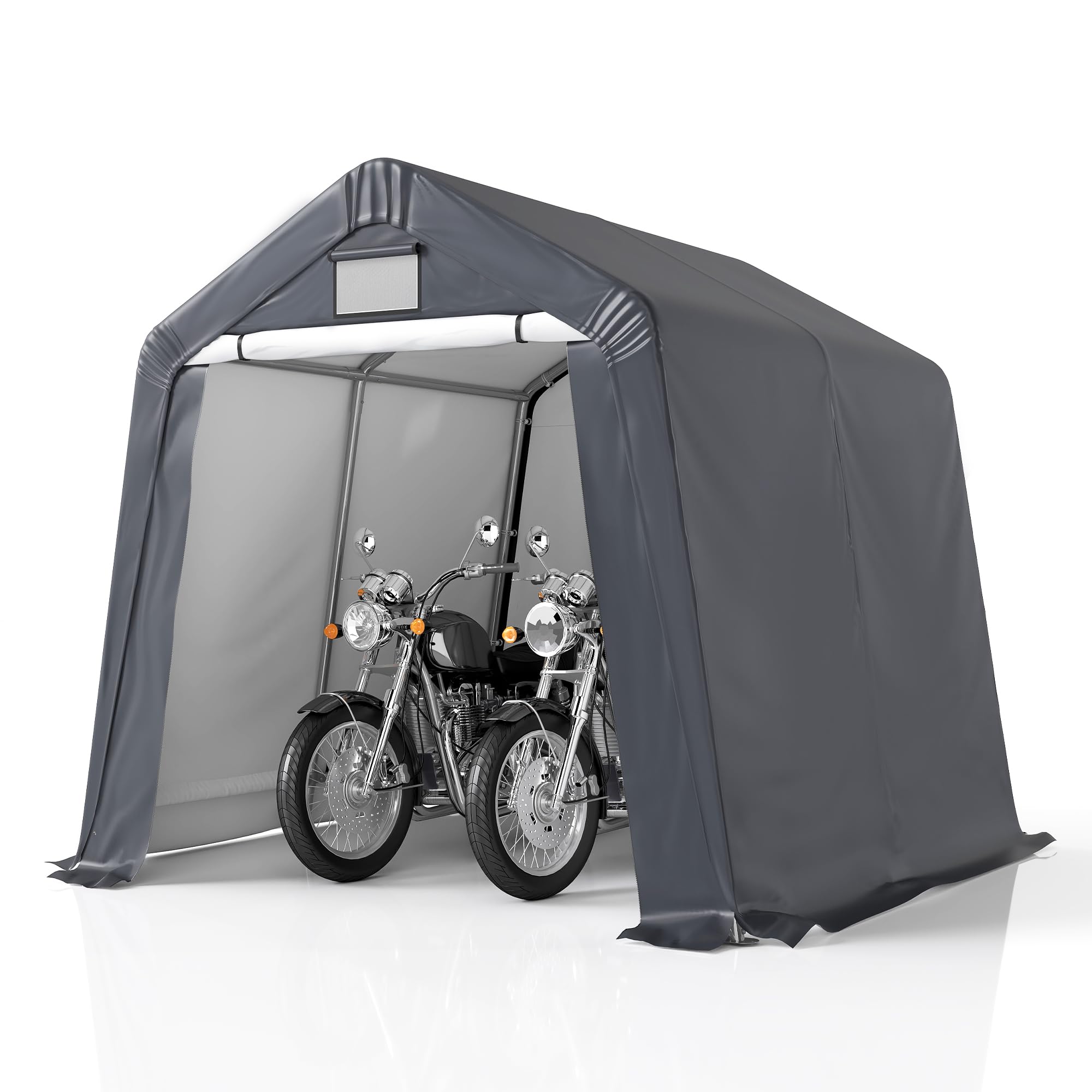 GARTOO 8' x 8' Outdoor Storage Shelter Shed- Heavy Duty Storage Tent with Roll-up Ventilated Windows, Portable Garage Zipper Storage shed for Bike, ATV, Motorcycle Shelter, Gray
