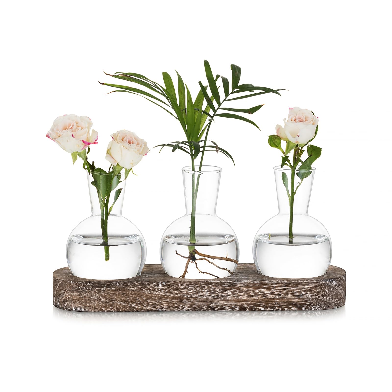 Vasi Decorativi In Vetro E Legno - Set 3 Pezzi Per Piante Da Interno, Stile Vintage - Foto 10