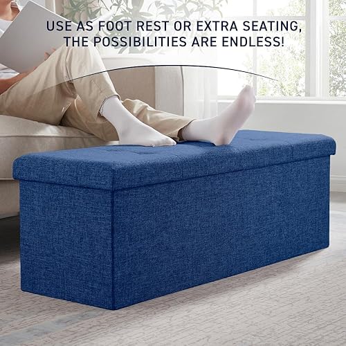 Miniatura 13 de Ornavo Home Otomana plegable de almacenamiento de 15 pulgadas, taburete cuadrado pequeño de almacenamiento, banco de dormitorio, color beige