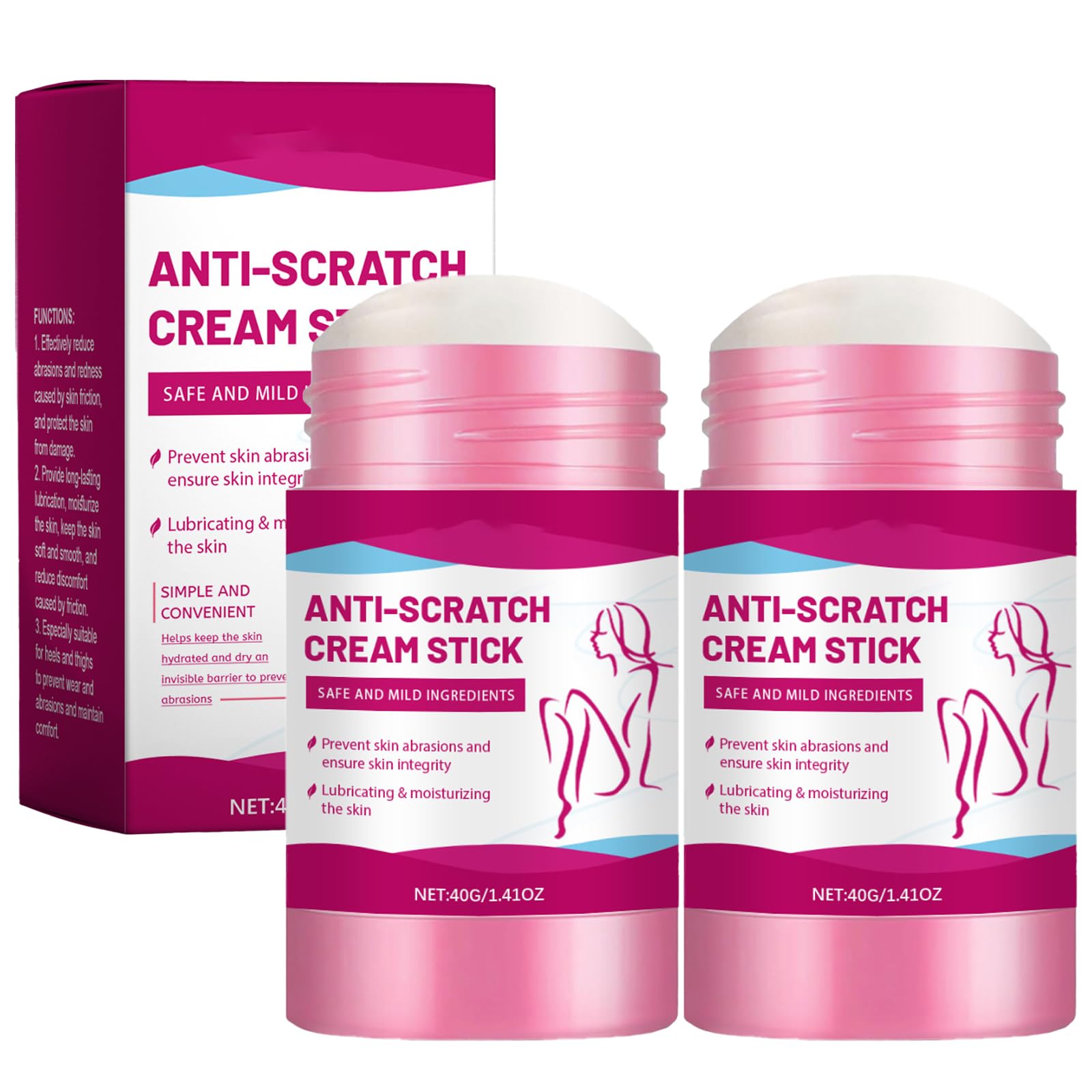 2 Stück Anti-Wundreib-Stick, Anti Chafing Stick, Anti-Chafing Balsam Stick - Reibungsschutz für Oberschenkel, Füße & Achseln - Pflege Stick für Sport, Reise & Alltag
