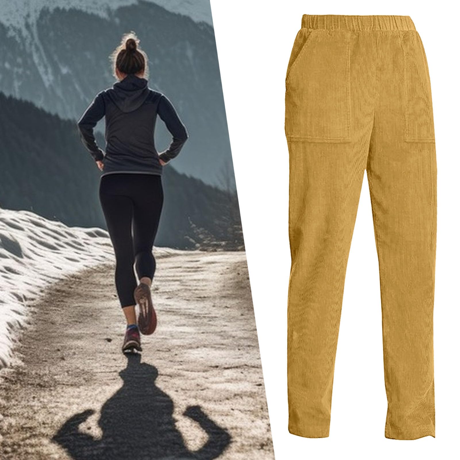 Damen Cord-Baumwollhose - Weiche, elastische Taillenhose mit geradem Bein und Taschen,Cordhose mit geradem Bein für Mädchen (Khaki,Khaki)