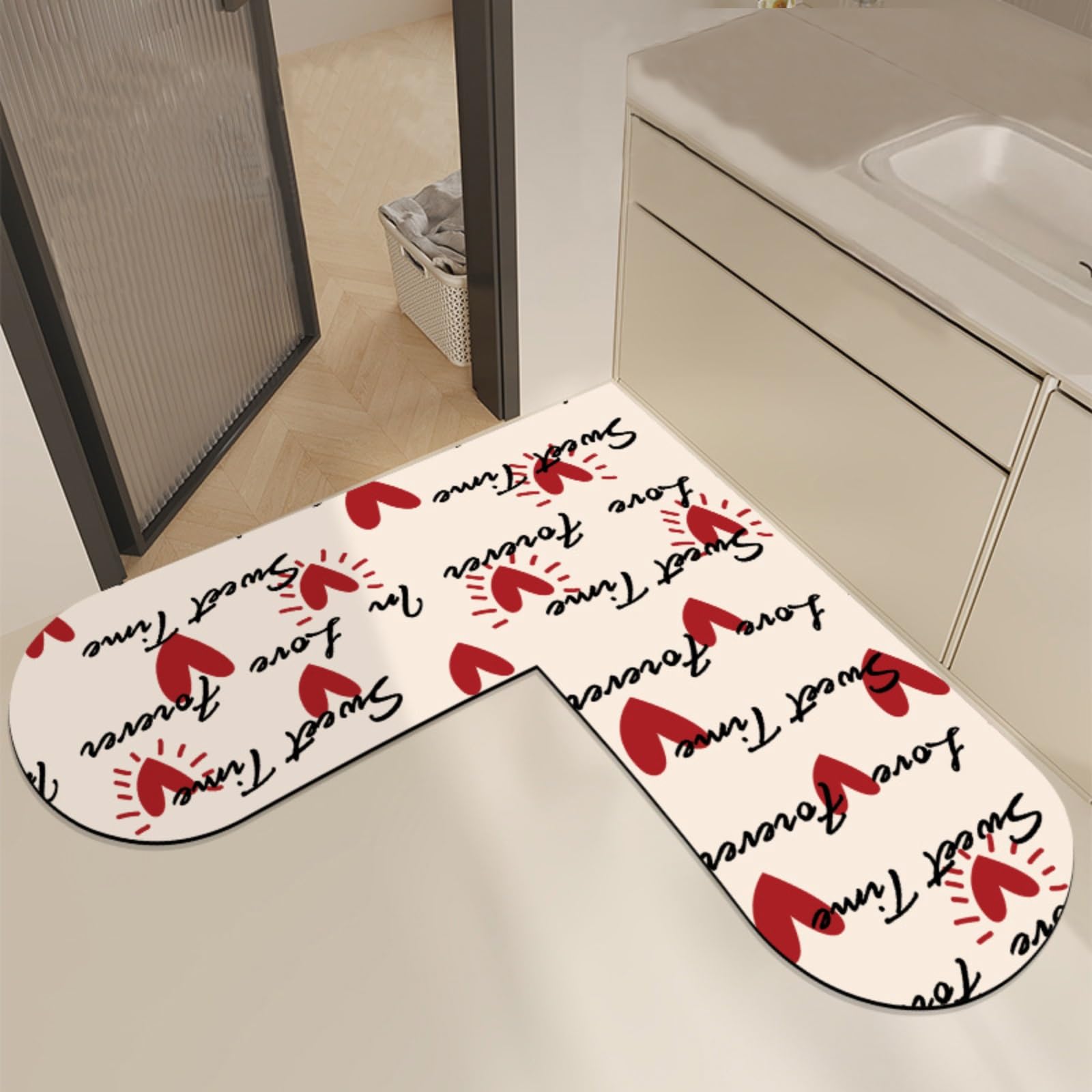 Tapis de cuisine salon salle bain Love en forme de cœur pour créer un intérieur chaleureux
