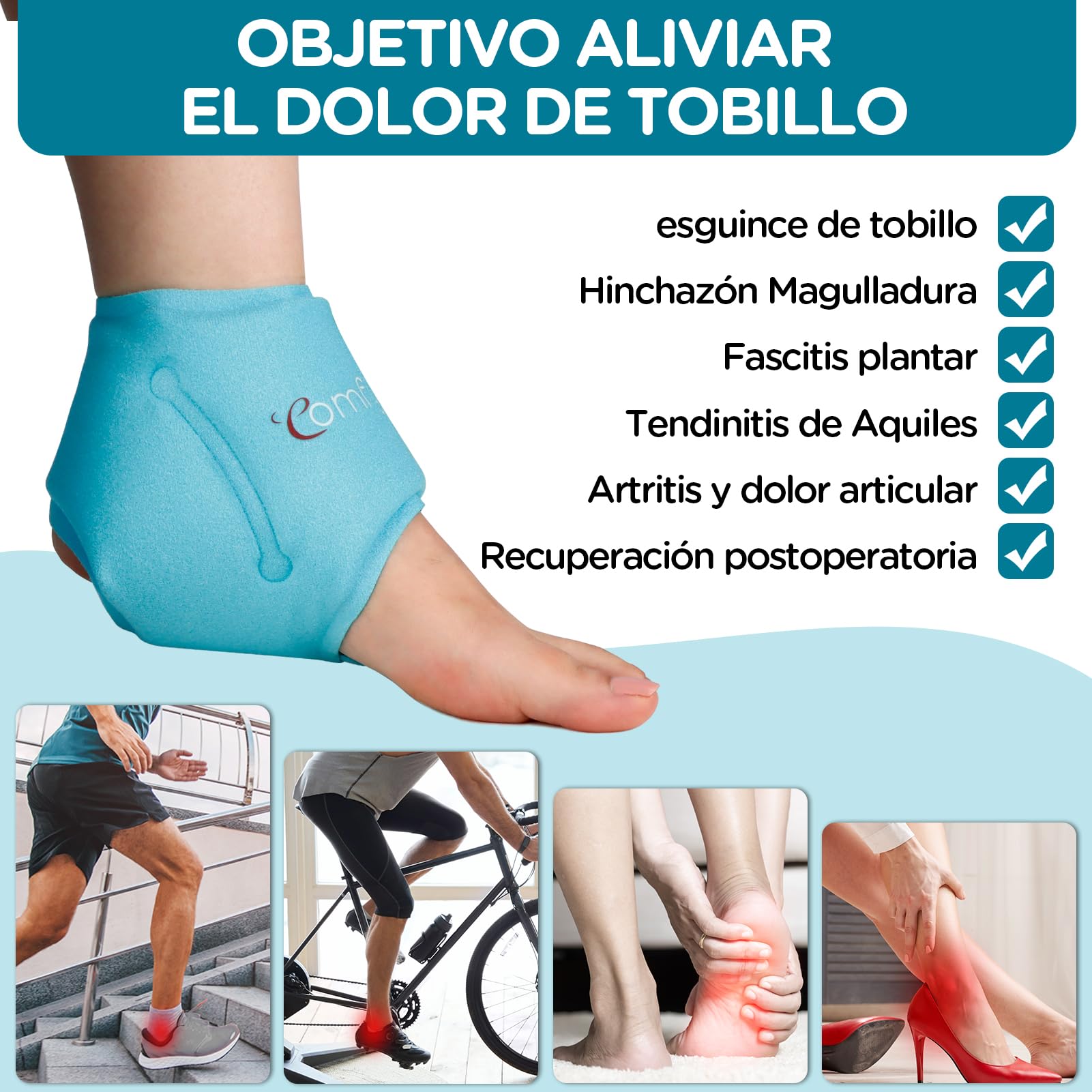 Comfytemp 2 Unidades Bolsa de Hielo para Tobillo para Lesiones, Paquete de Hielo para Pies Reutilizable, Terapia de Frío y Calor para Aliviar el Dolor de Pies y Talón, Esguince, Hinchazón de Tobillo