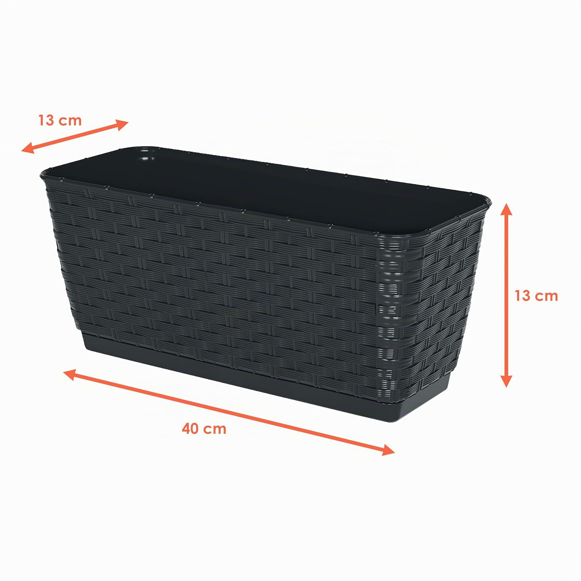 Spetebo Lot de 6 jardinières de balcon avec support et système d'irrigation - 40 cm - Jardinière en plastique anthracite - Pot de fleurs à suspendre avec fond d'arrosage
