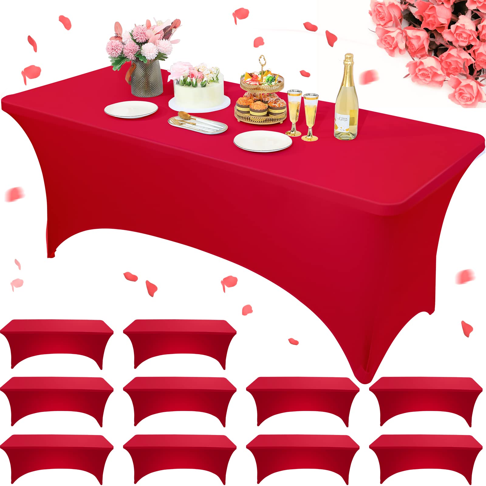 10 Pack Rectangular Spandex Table Cloths Fitted Tablecloths Stretch Spandex Table Covers Wedding Banquet Tablecloths for Folding Table Anniversary Christmas Wedding Craft (Red, 72 x 30 x 30 Inch)
