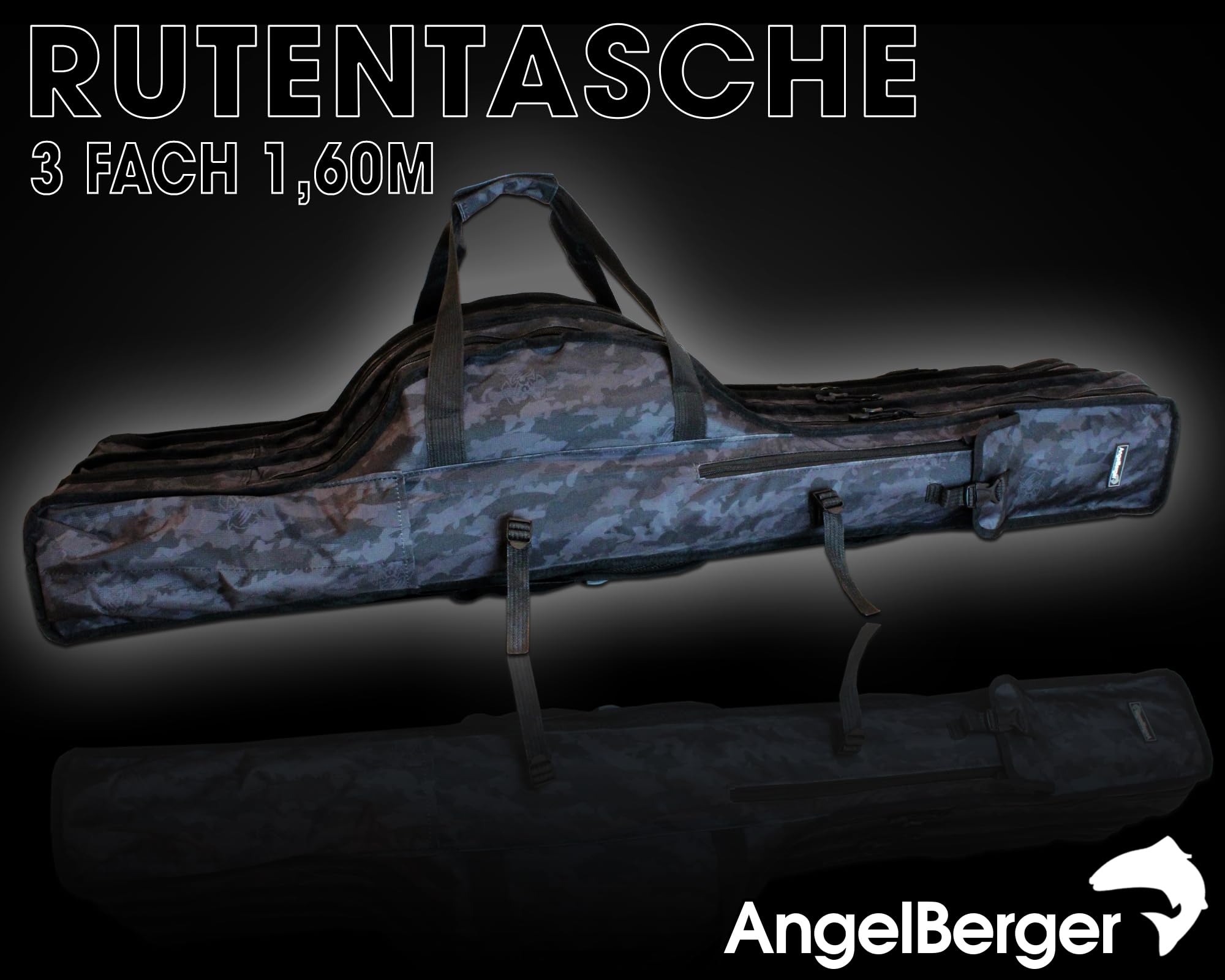 Angel-Berger Rutentasche Rutenfutteral viele Modelle Verschiedene Längen (3 Fächer 1.60m)