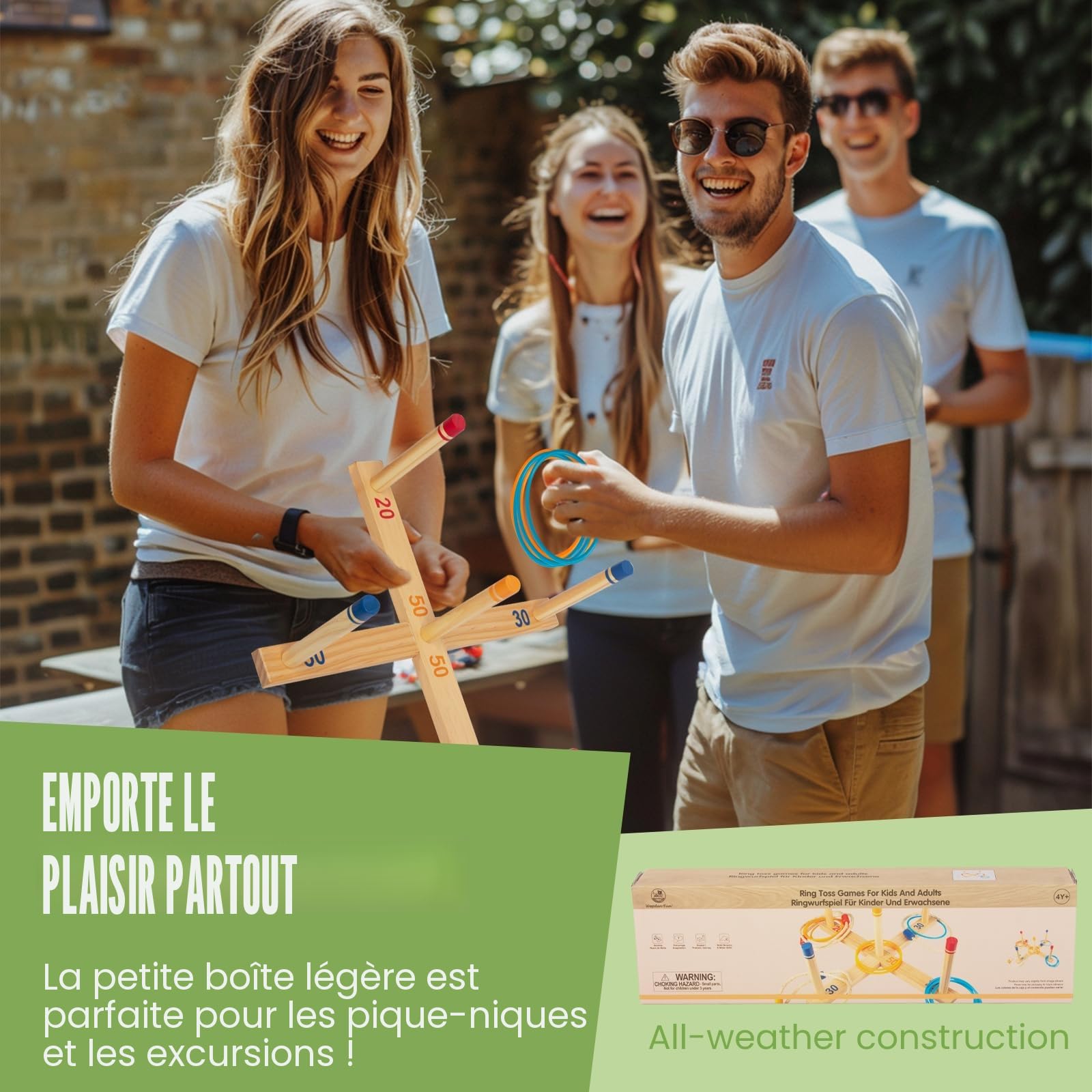 Jeu de Lancer d'Anneaux pour Enfants et Adultes - Activité Intérieure et Extérieure - Sac de Transport Inclus
