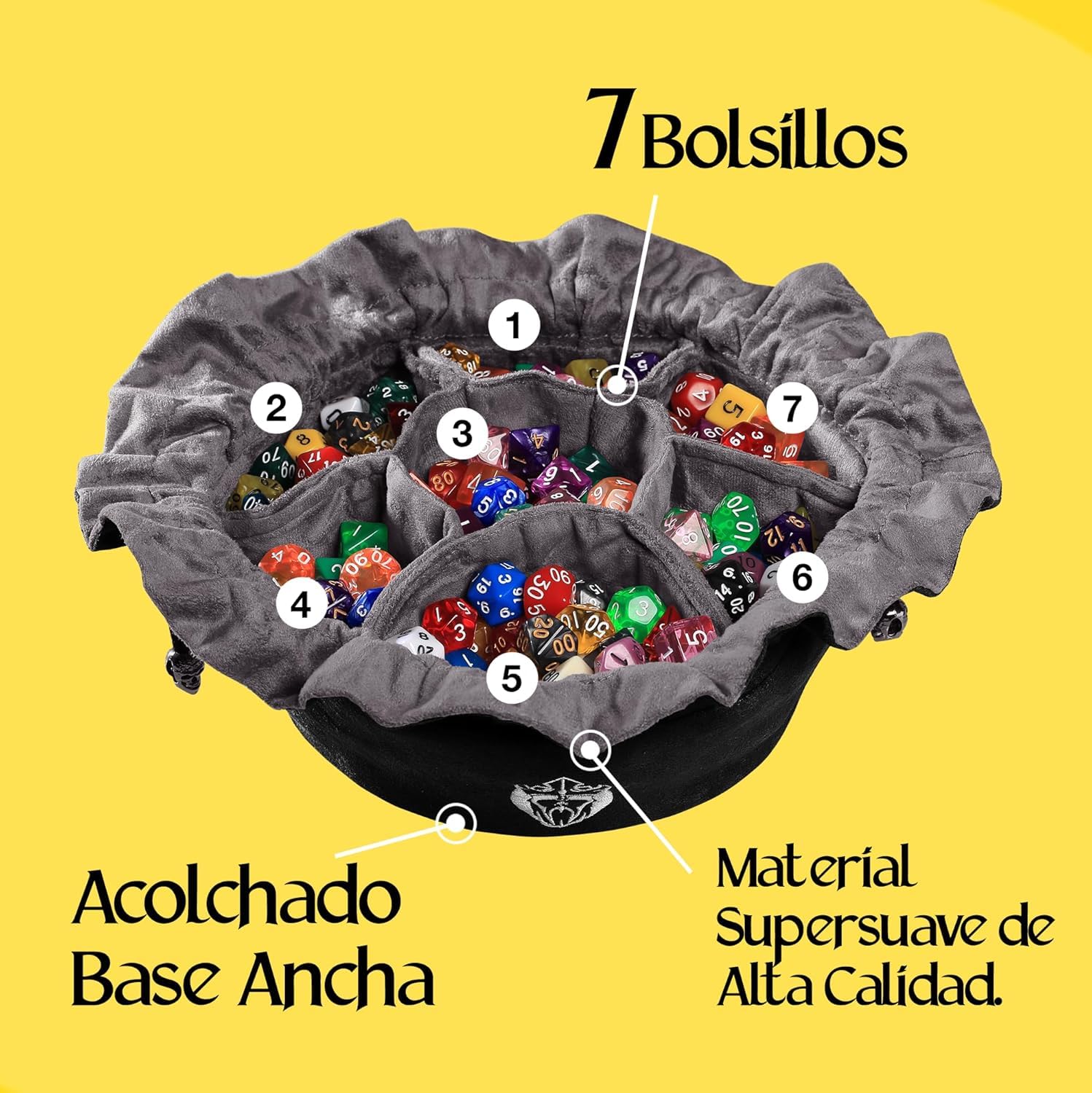 CardKingPro - Bolsas de Dados Inmensas con Bolsillos - Negro - Capacidad para 150+ Dados - Gran Organizador para Coleccionistas de Dados, Dungeons and Dragons [Diseño Patentado]