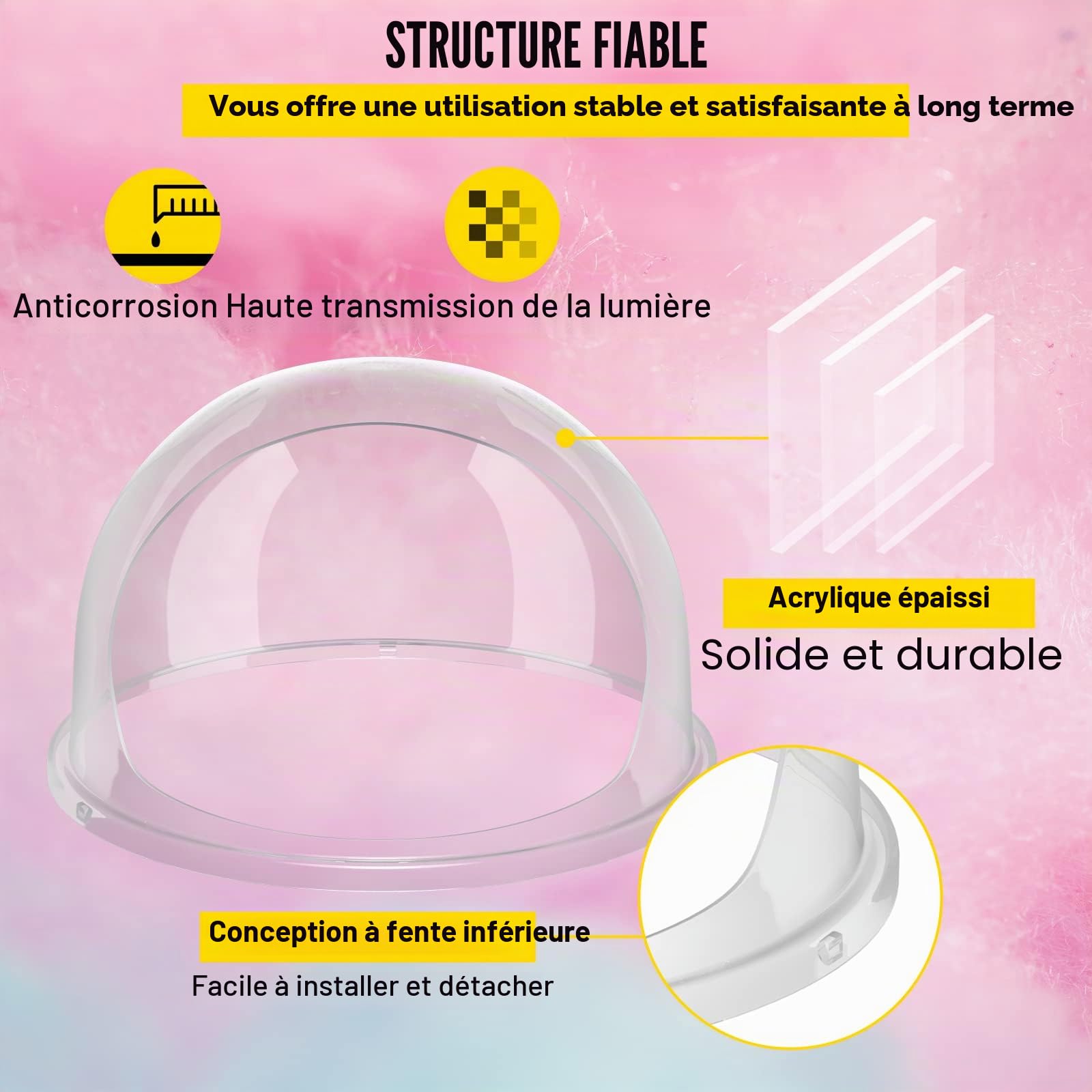 VBENLEM Couvercle pour Machine à Barbe à Papa de 53,5 x 53,5 x 32 cm Dôme Transparent en Acrylique Épais Section de Service Bouclier de Sécurité pour Machine à Barbe Papa Commerciale (Couvercle Seul)
