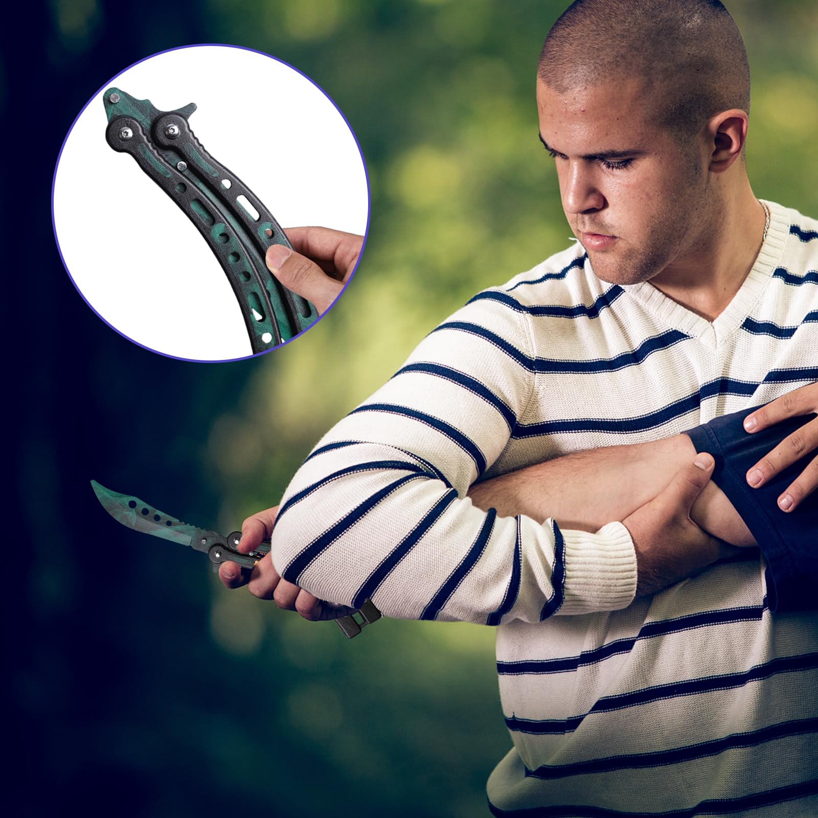 2 Stück CSGO Butterfly Trainer: Butterfly Messer zum Üben Ungeschärfte Klinge, Butterfly Kamm Edelstahl für Trainingsmesser AnfäNger-Der Flipping Tricks üBt (Weiß + Schwarz)