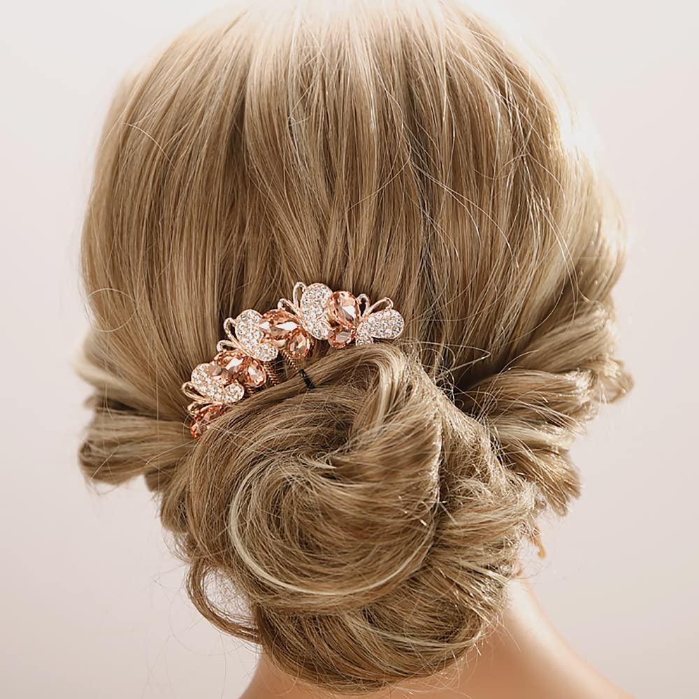 Aimimier Butterfly Rhinestone Hair Side Combs Crystal Inlaid Styling Hair Accessories Wedding Hair Clips Pins Party Hair Jewelry for Women and Girls(Champagne)