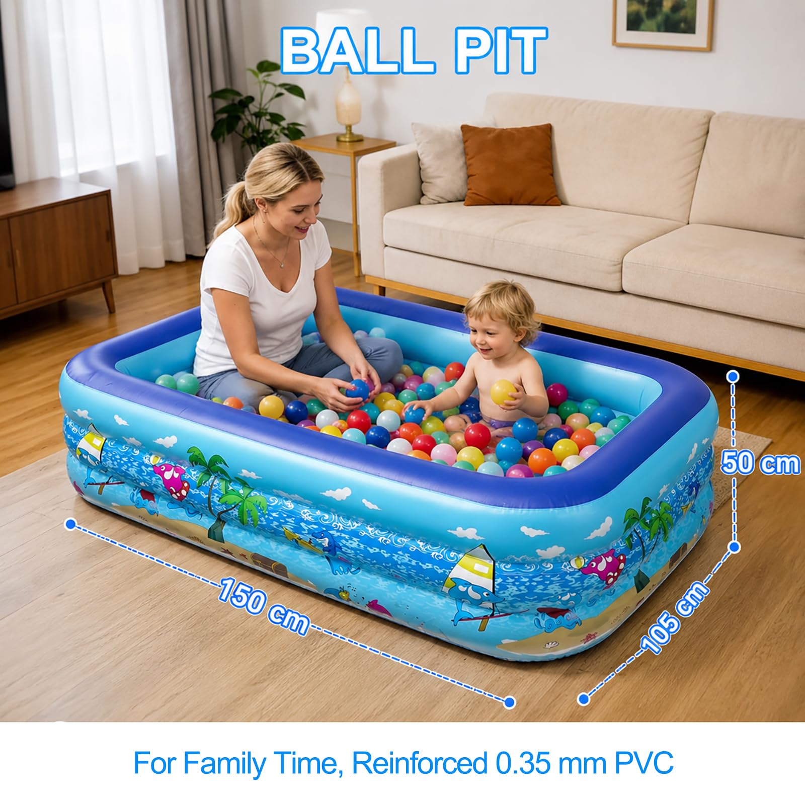 Aufblasbarer Pool 150 x 105 cm, Erweiterter Erholungsbereich für Erwachsene und Haustiere, Sommer-Wasserspiel mit Rutschfester Boden