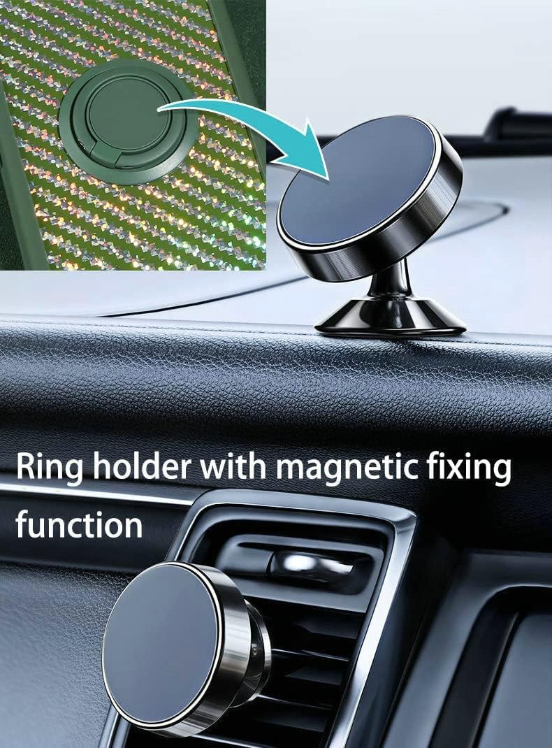 A hand holding a phone with a finger through the rotatable ring holder on the back of the case.