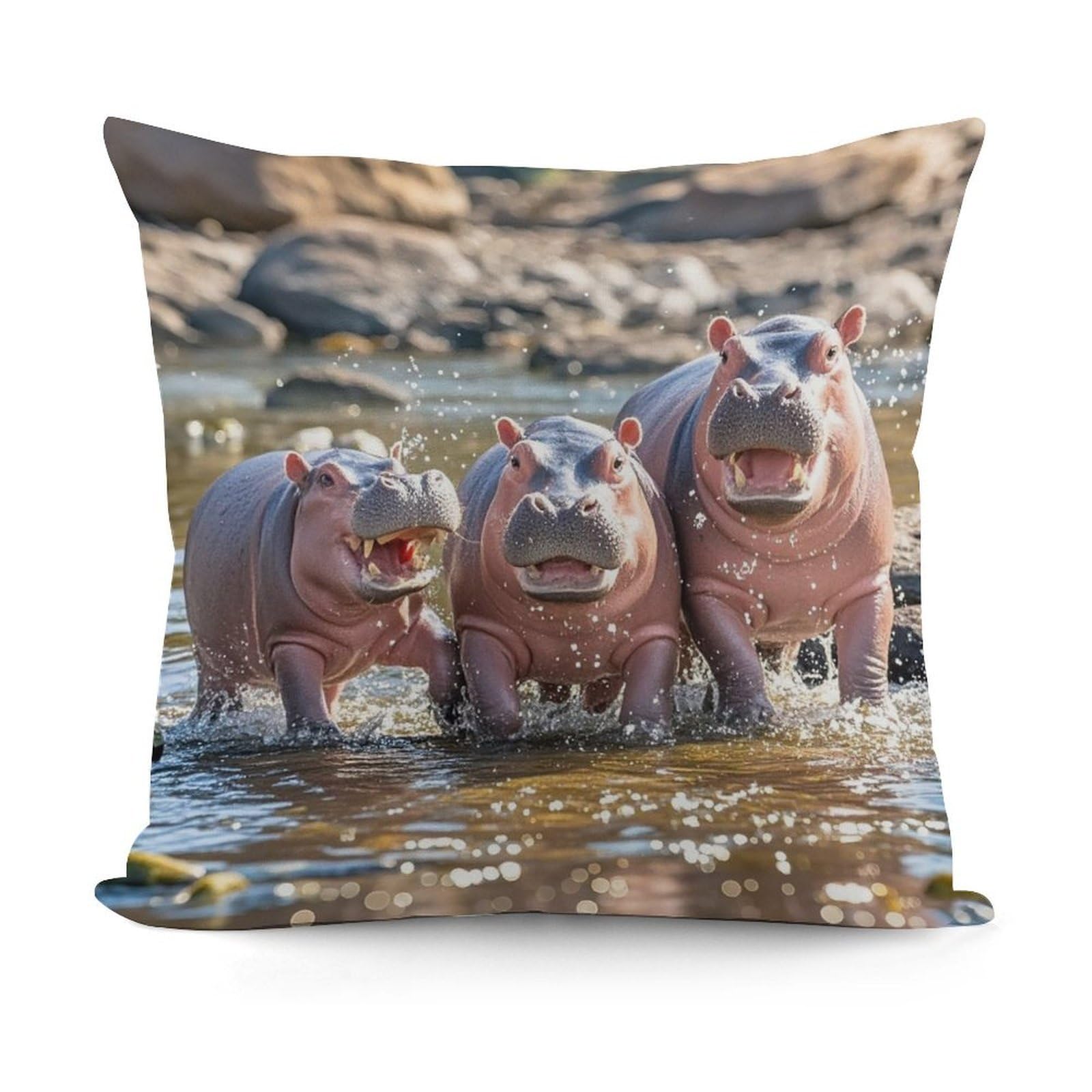 FekiLoot Hippos Throw Pillow Cover Soft Decorative Pillow Cover Modern Square Cushion Cover Cozy Cushion Case Farmhouse Home Decor for Sofa Couch Living Room 18 X 18 Inch