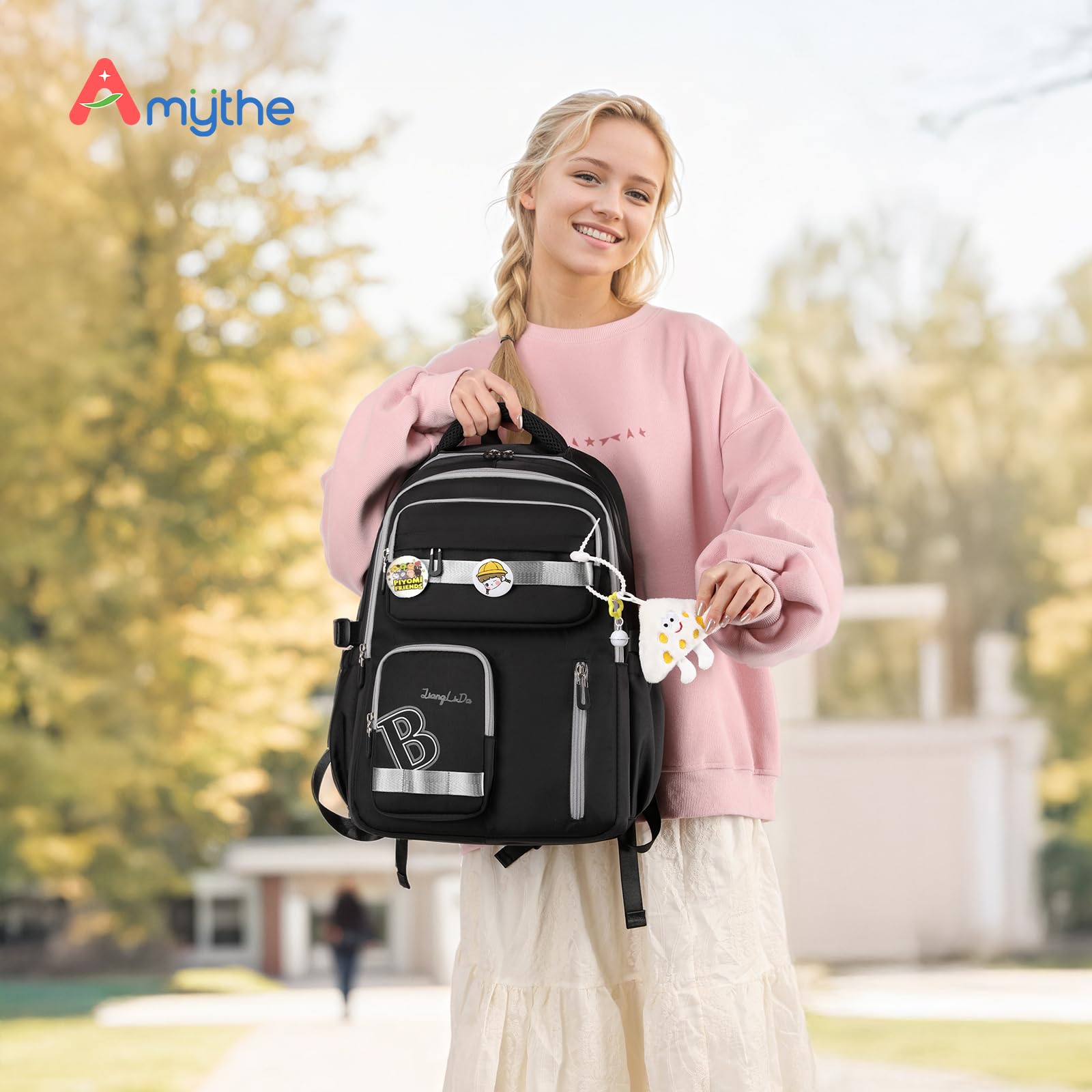 Amythe Mochilas Escolares Adolescentes, Mochila Instituto Chica con Muchos Compartimentos, 30L Mochila Colegio ESO per Niñas 10 a 16 años, Mochilas Tipo Casual Juveniles, Negro