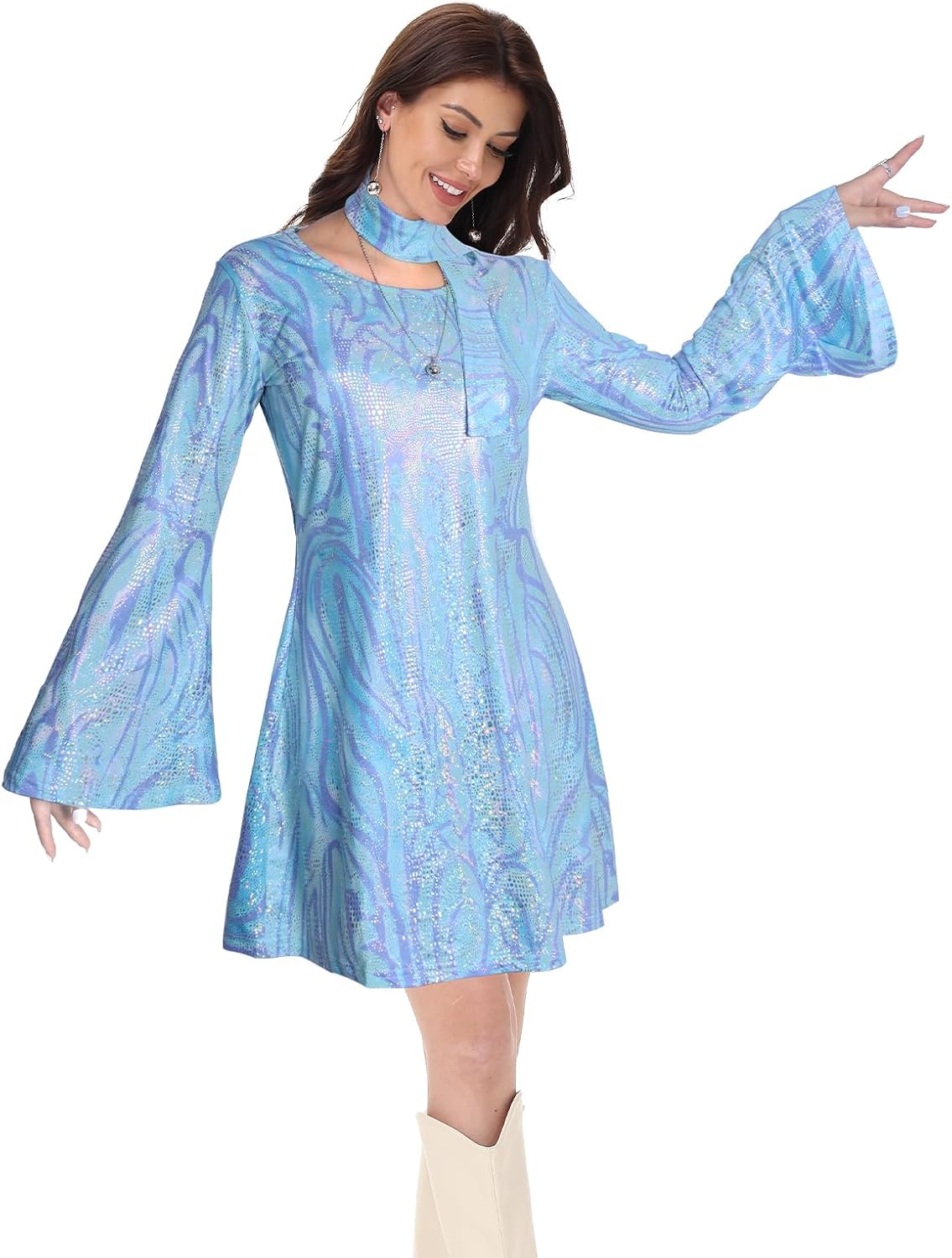 70s Disco Outfit Women - Vintage Sequin Go Go Dance Dress Costume - Shiny Disco Dress for 70's Theme Parties - Image 5