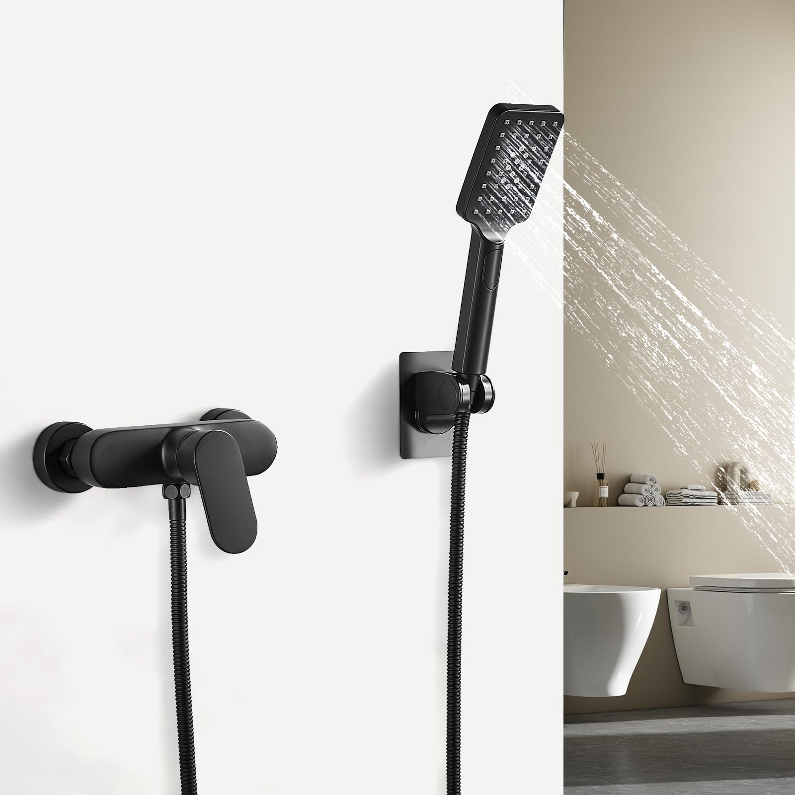 Einhebelmischer Duscharmatur Schwarz, Aufputz Brausearmatur, Wandmontage Mischbatterie für Dusche, Einhand-Brausebatterie, Größe G1/2