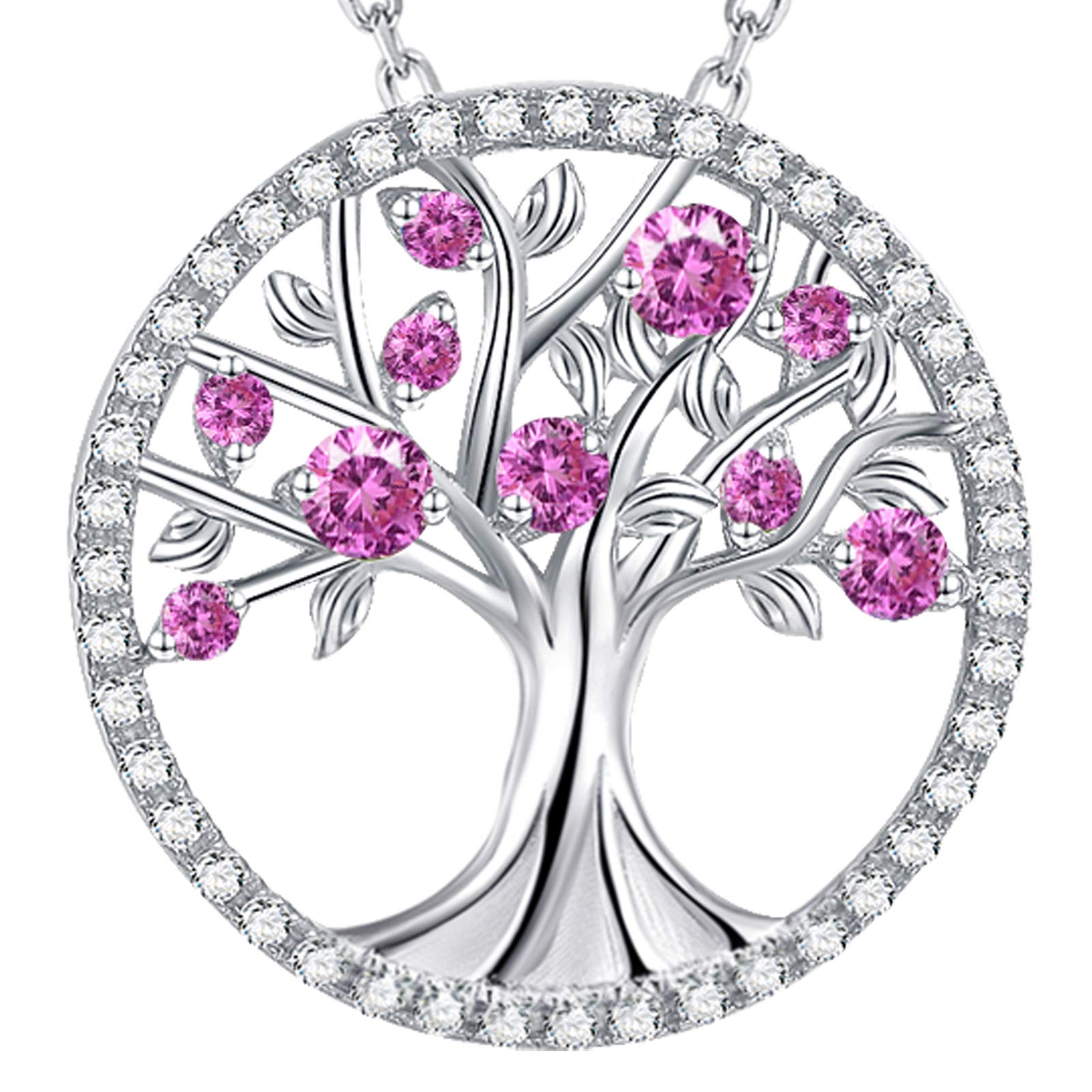 Tree of Life Necklace Birthday Gifts for Wife Mom January February Birthstones Necklace Garnet Amethyst and More Stones Jewelry 925 Sterling Silver
